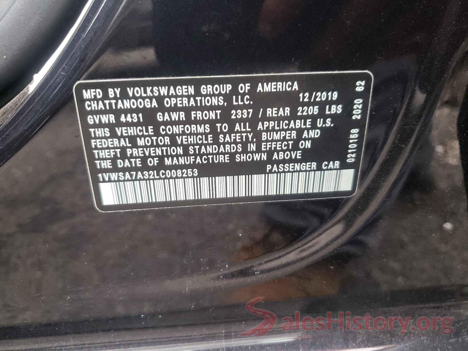 1VWSA7A32LC008253 2020 VOLKSWAGEN PASSAT