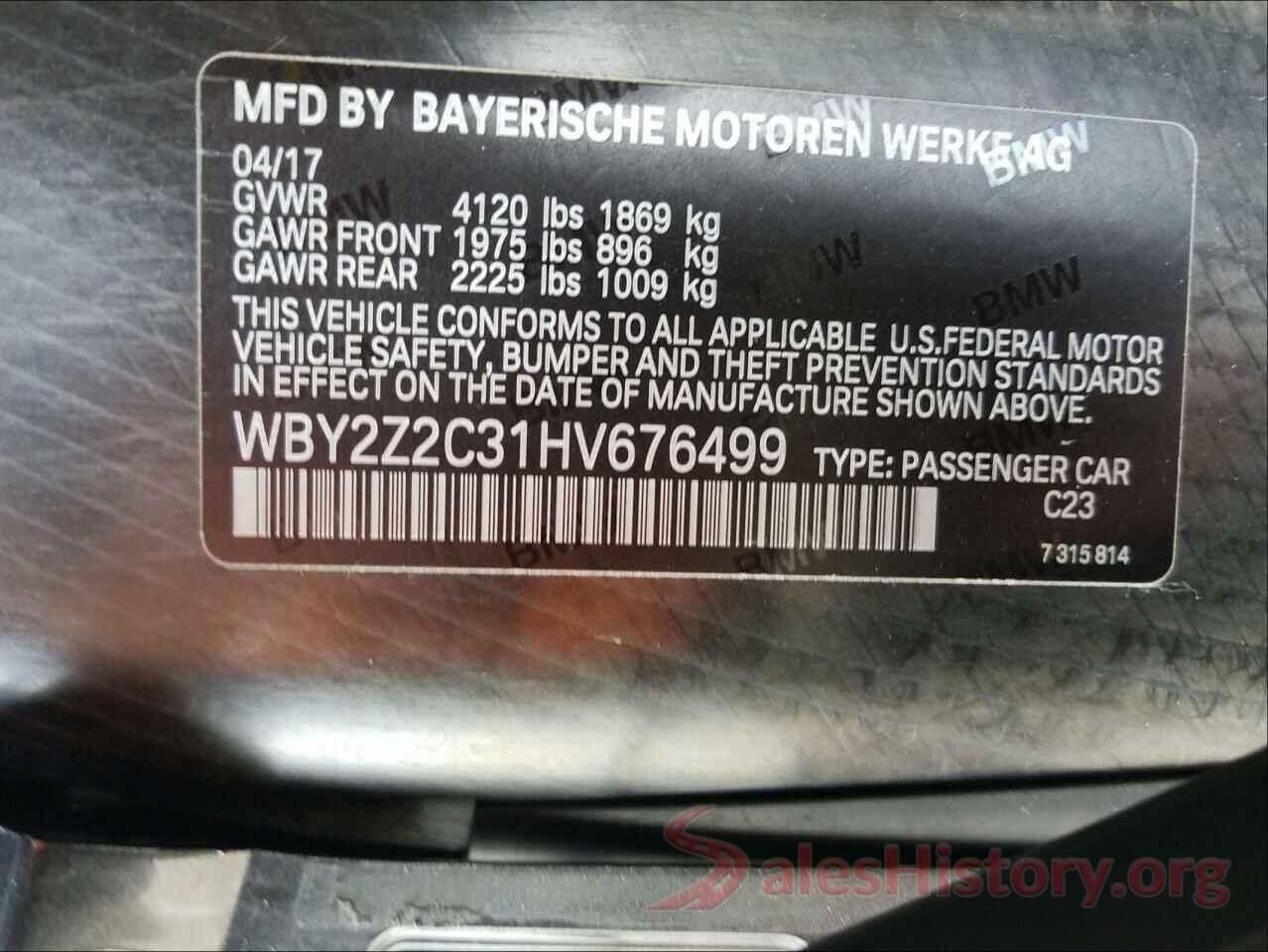 WBY2Z2C31HV676499 2017 BMW I SERIES