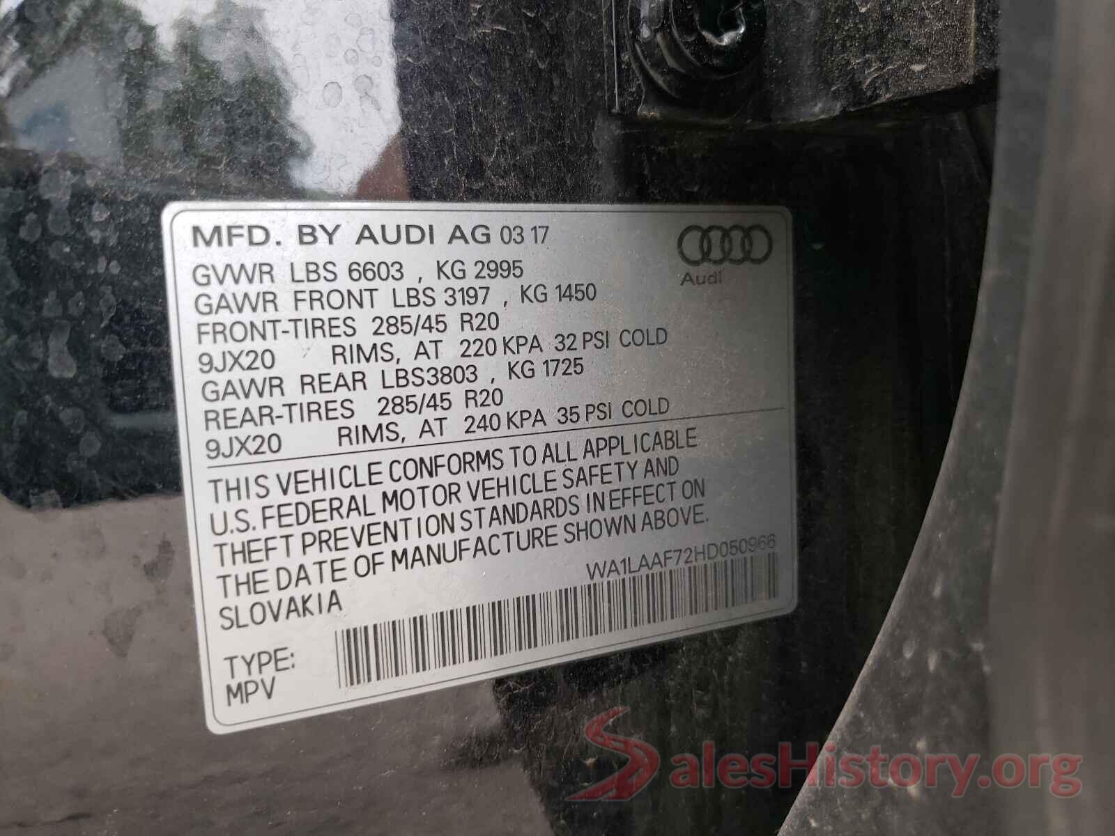 WA1LAAF72HD050966 2017 AUDI Q7