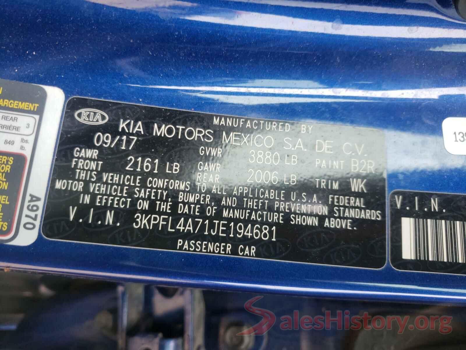 3KPFL4A71JE194681 2018 KIA FORTE