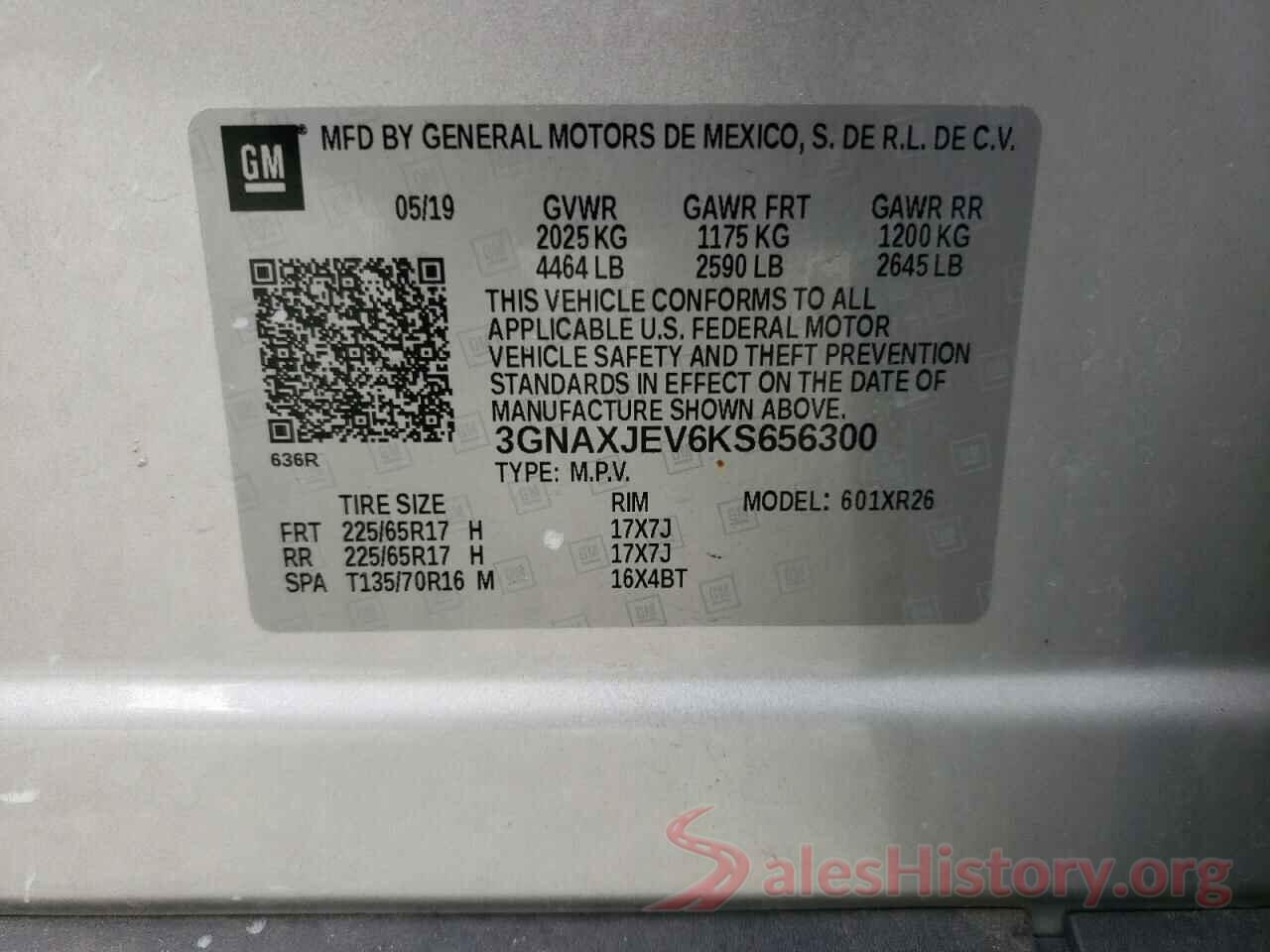 3GNAXJEV6KS656300 2019 CHEVROLET EQUINOX