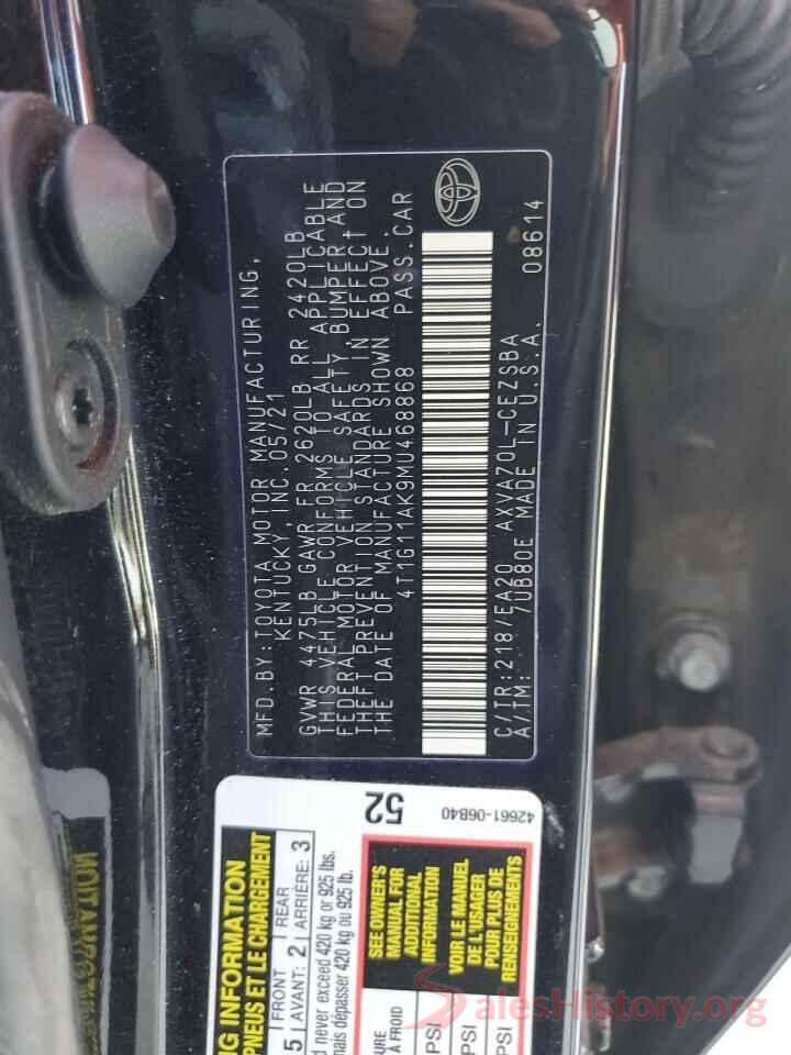 4T1G11AK9MU468868 2021 TOYOTA CAMRY