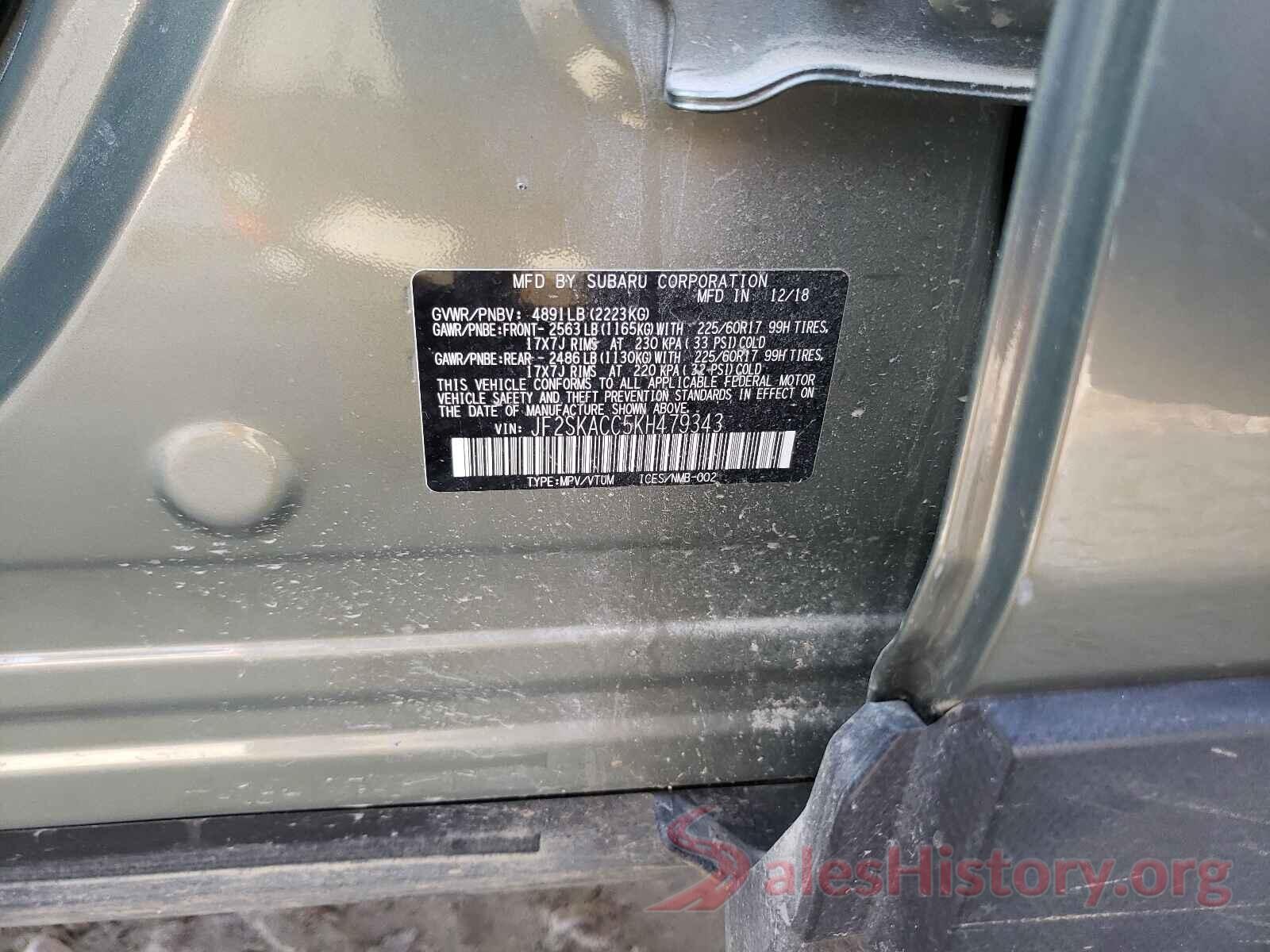 JF2SKACC5KH479343 2019 SUBARU FORESTER