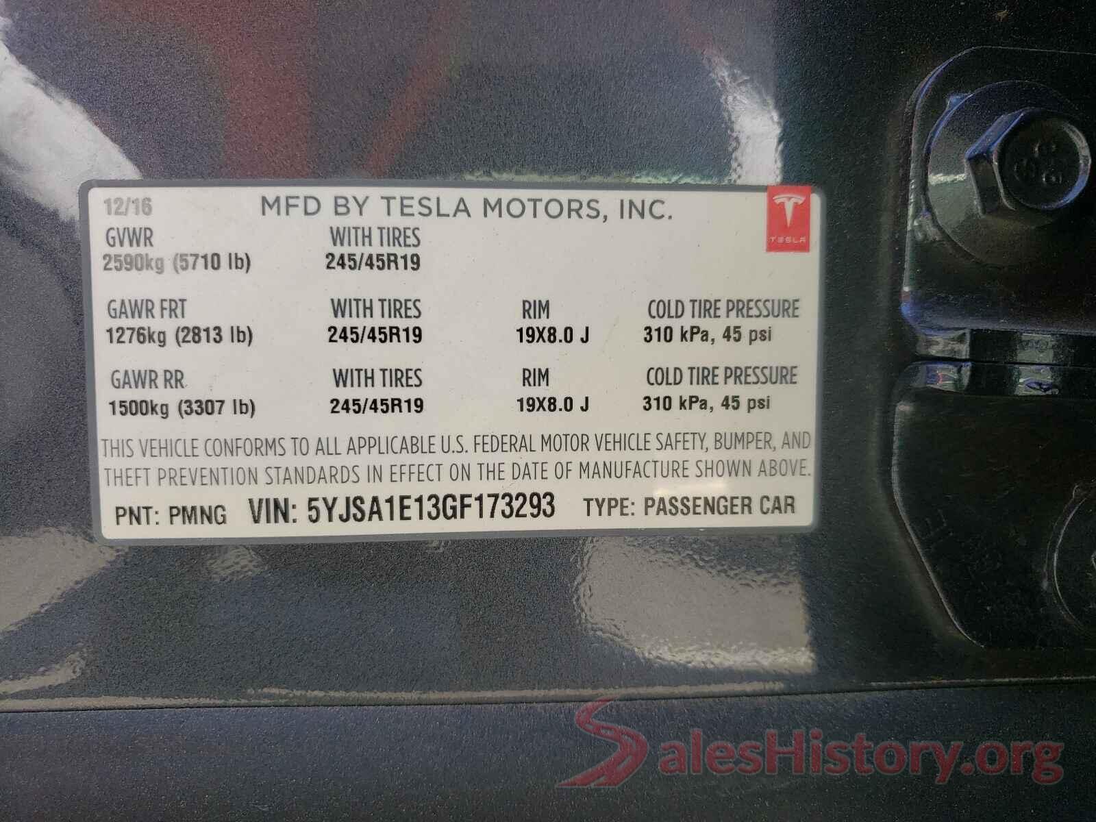 5YJSA1E13GF173293 2016 TESLA MODEL S