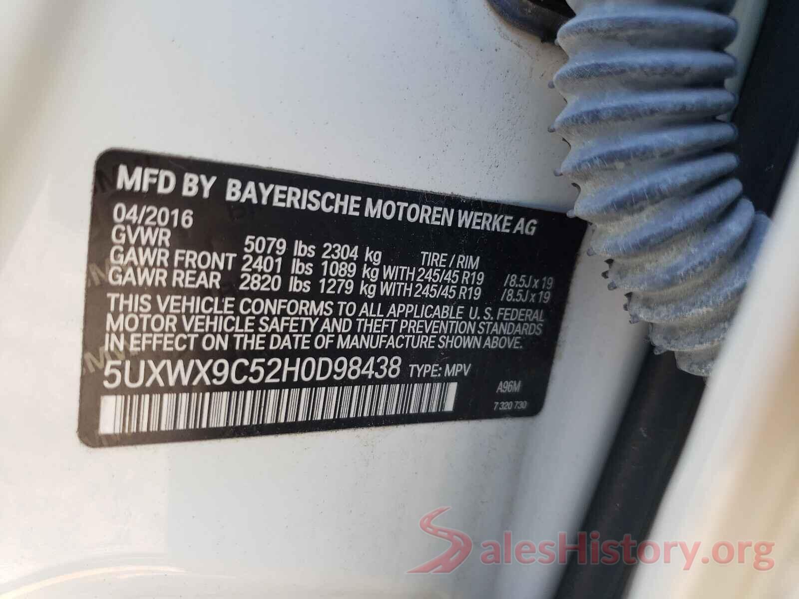 5UXWX9C52H0D98438 2017 BMW X3