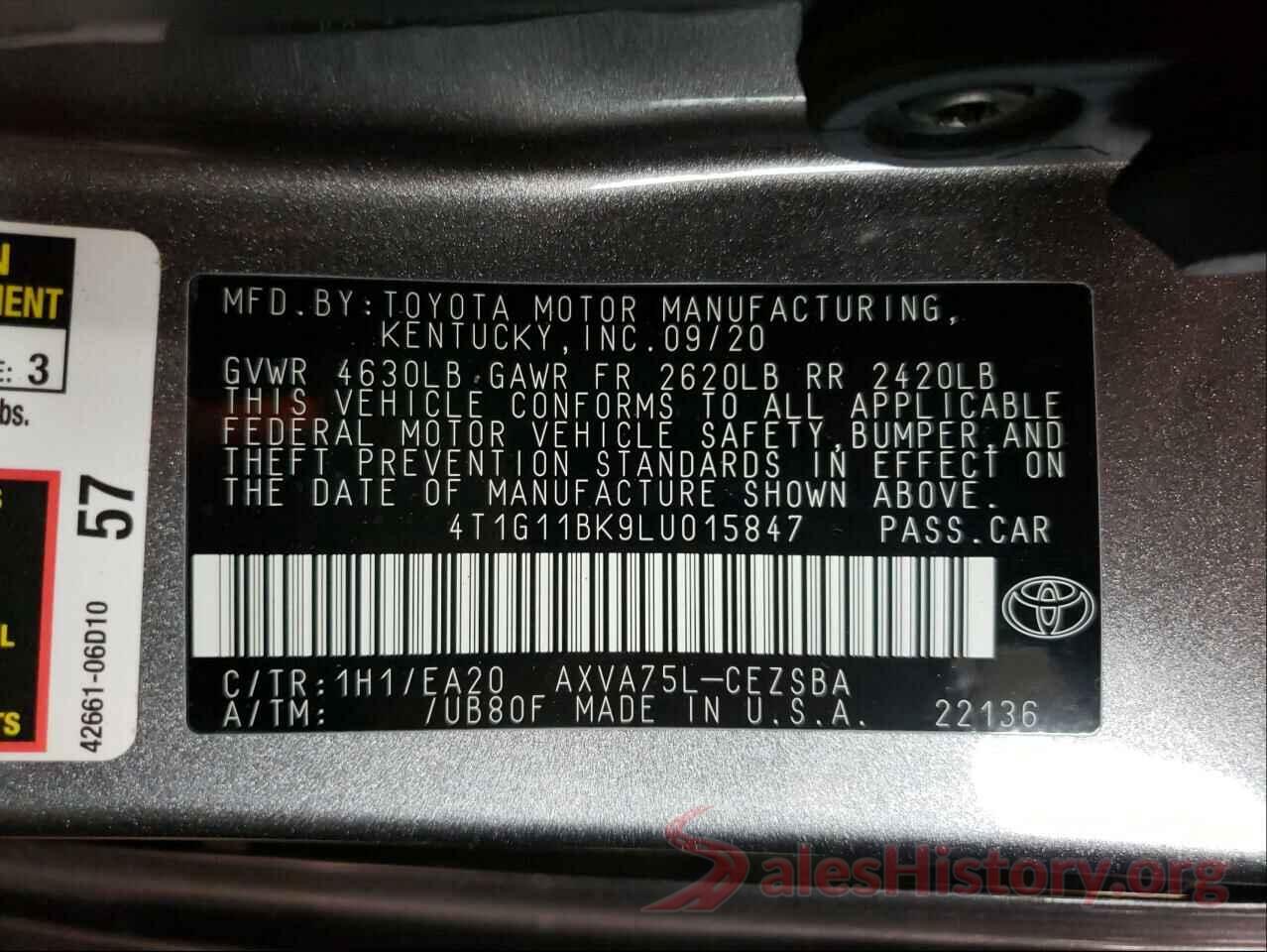 4T1G11BK9LU015847 2020 TOYOTA CAMRY