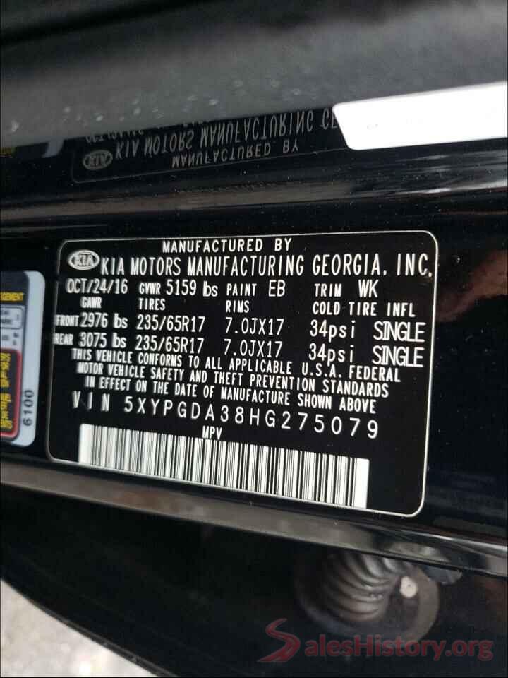 5XYPGDA38HG275079 2017 KIA SORENTO