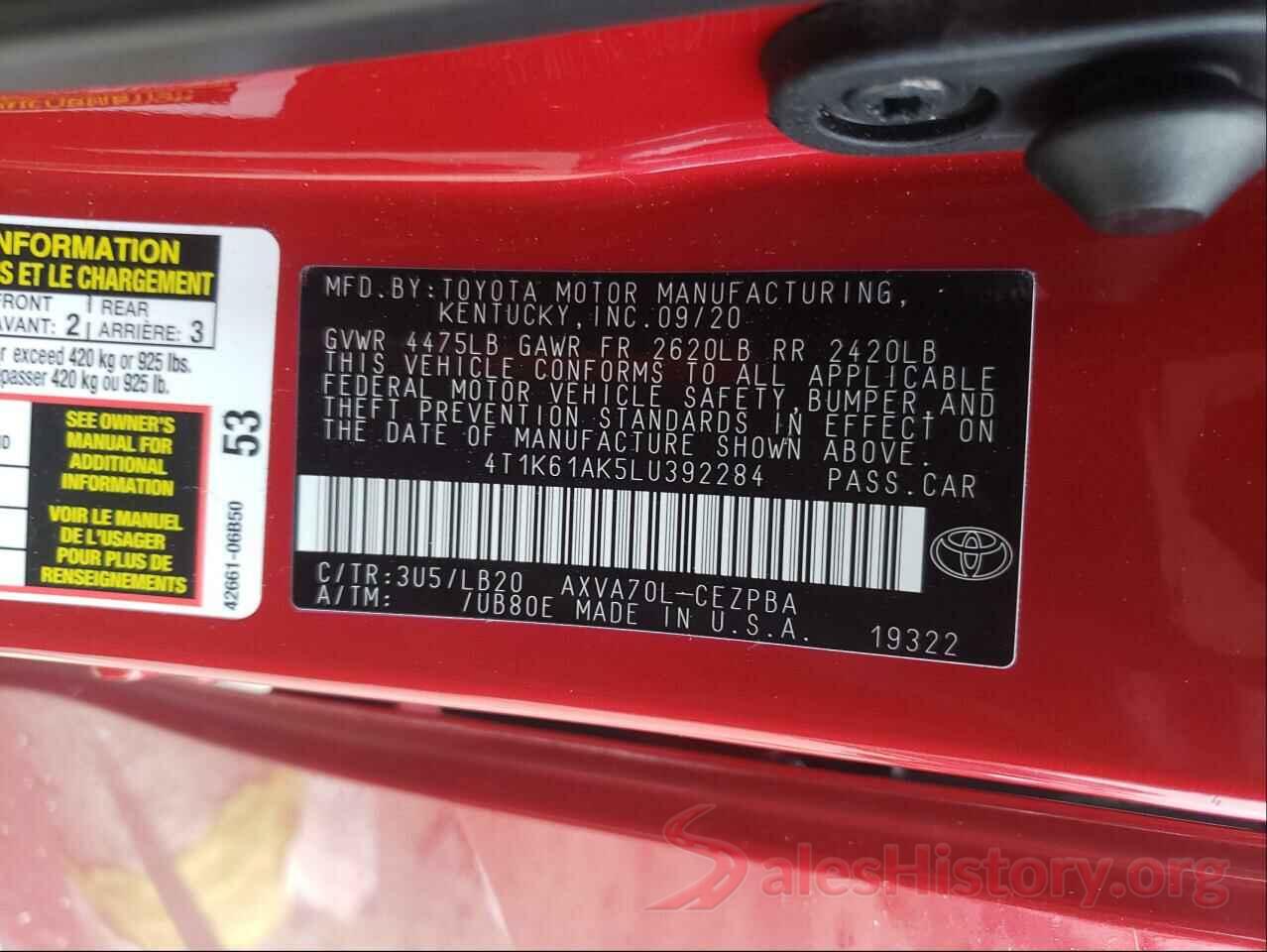 4T1K61AK5LU392284 2020 TOYOTA CAMRY