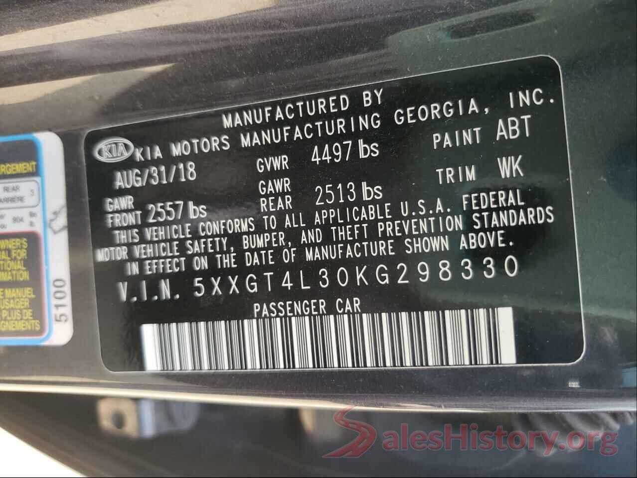 5XXGT4L30KG298330 2019 KIA OPTIMA