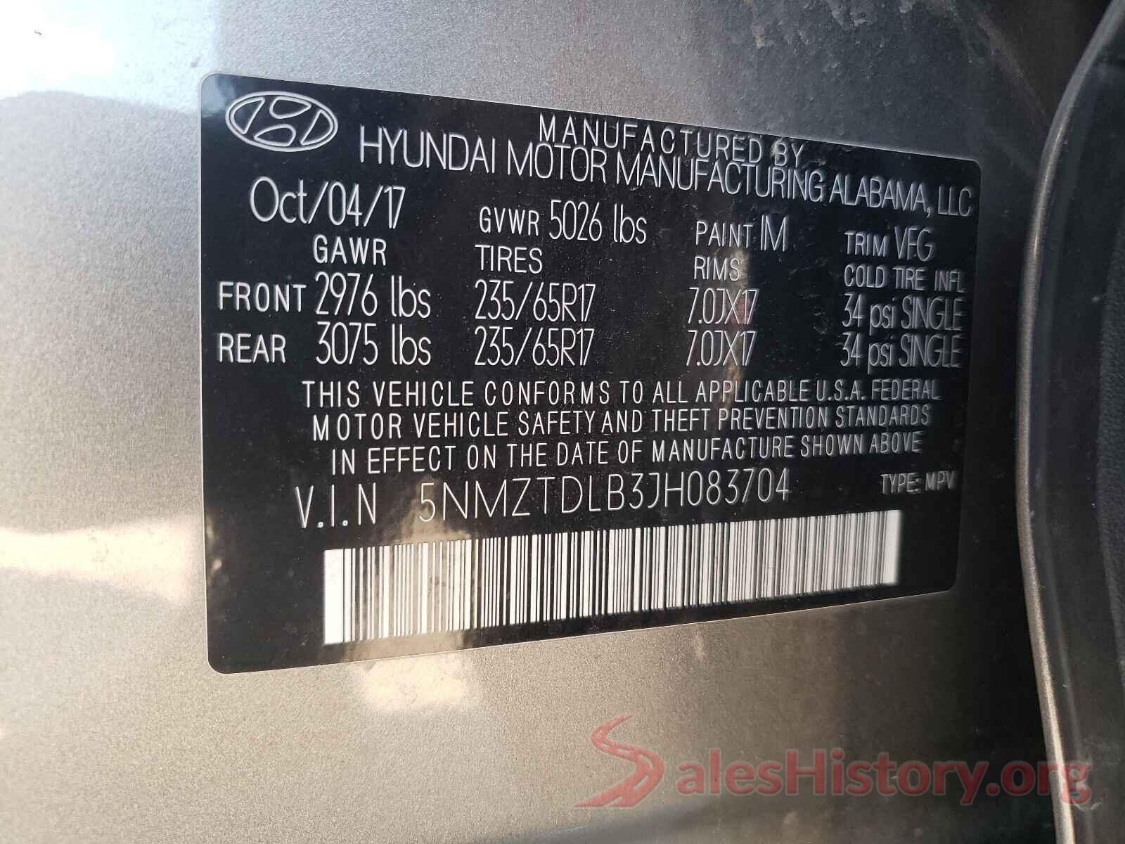 5NMZTDLB3JH083704 2018 HYUNDAI SANTA FE