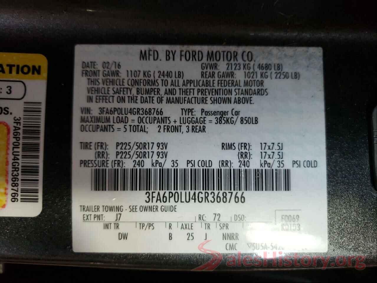 3FA6P0LU4GR368766 2016 FORD FUSION