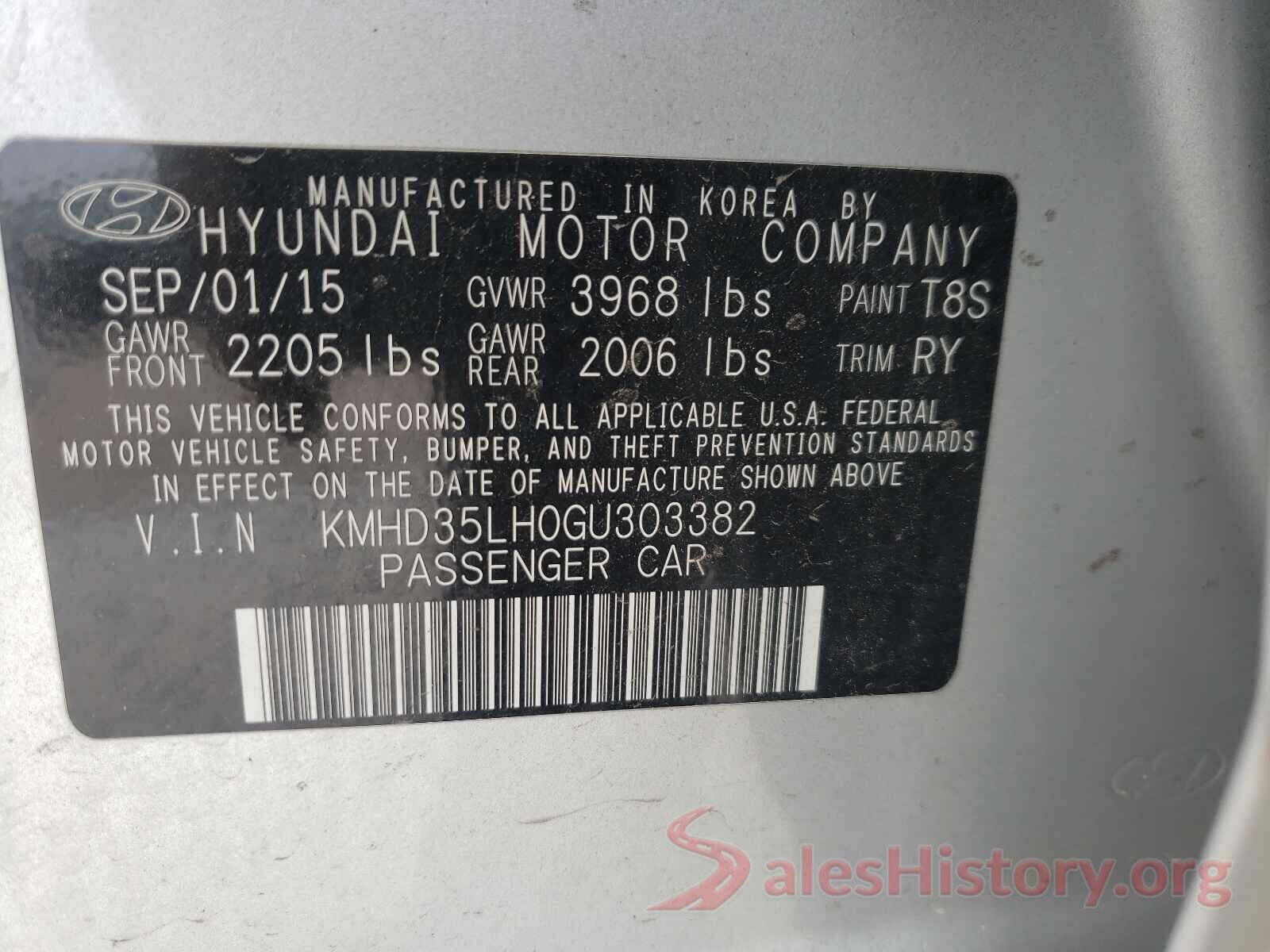 KMHD35LH0GU303382 2016 HYUNDAI ELANTRA