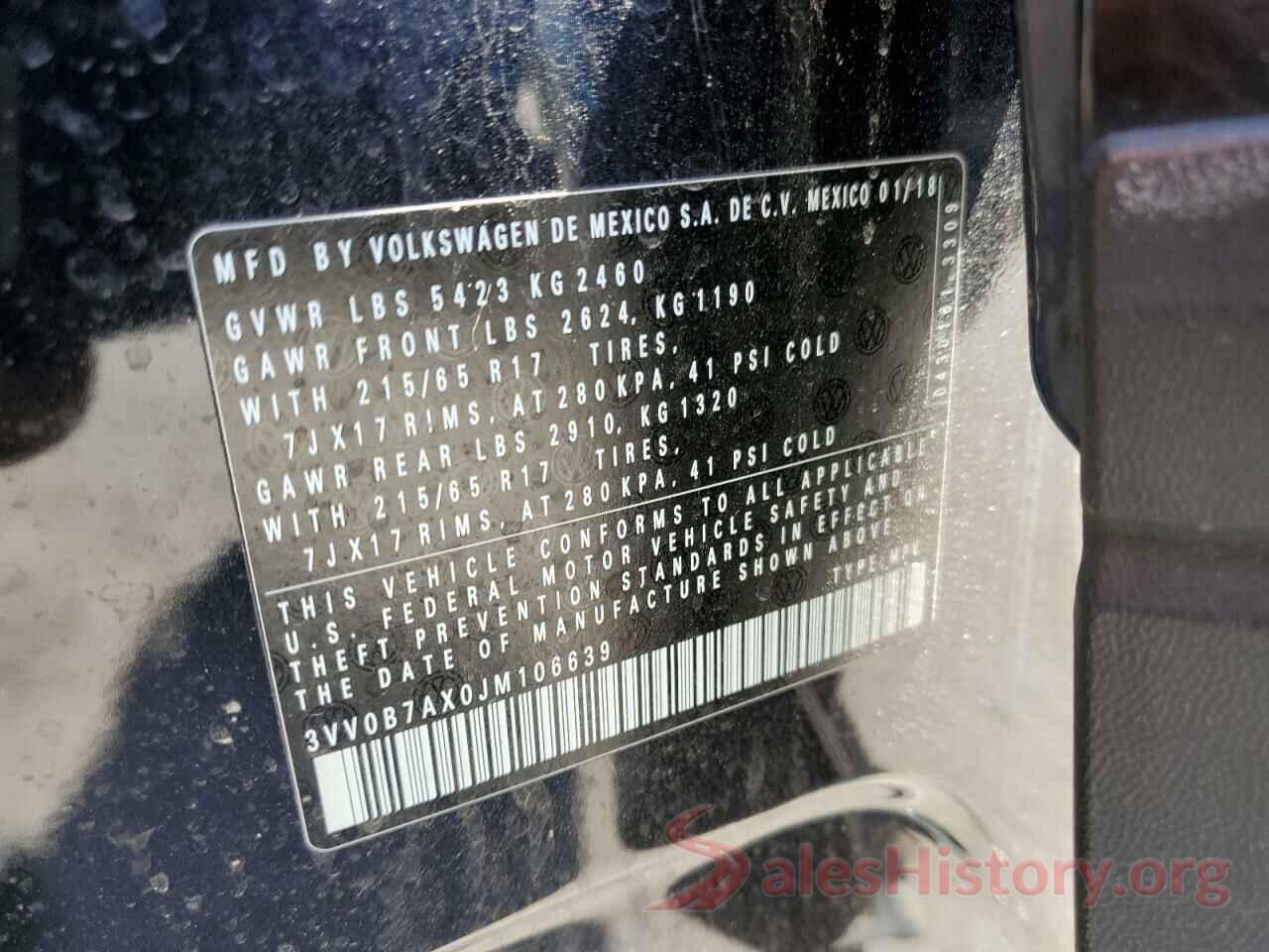 3VV0B7AX0JM106639 2018 VOLKSWAGEN TIGUAN