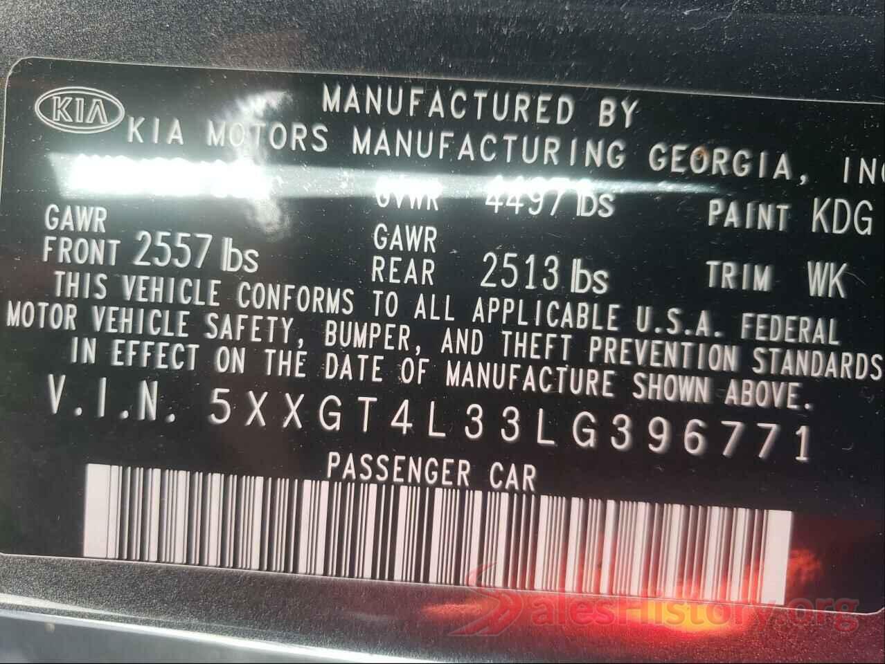 5XXGT4L33LG396771 2020 KIA OPTIMA