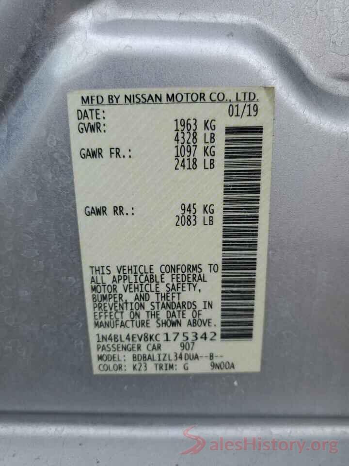 1N4BL4EV8KC175342 2019 NISSAN ALTIMA