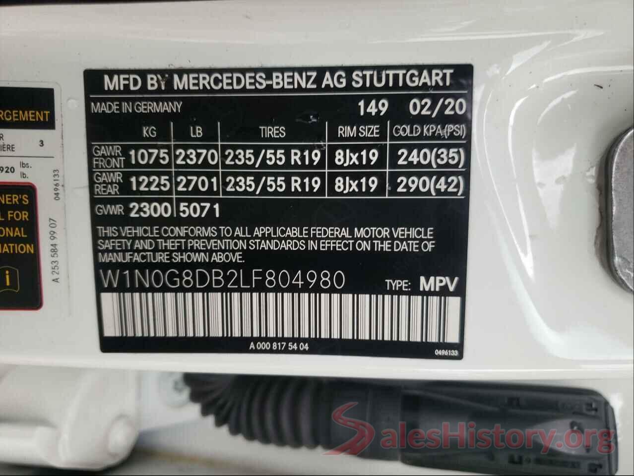 W1N0G8DB2LF804980 2020 MERCEDES-BENZ GLC-CLASS