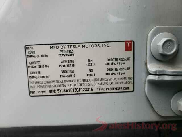 5YJSA1E13GF123316 2016 TESLA MODEL S