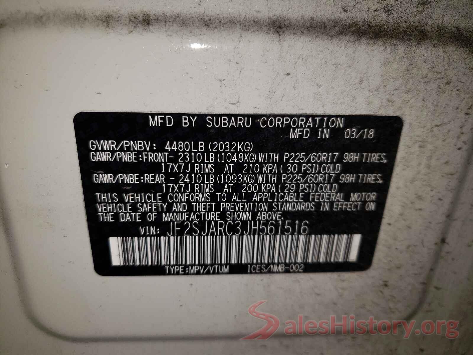 JF2SJARC3JH561516 2018 SUBARU FORESTER