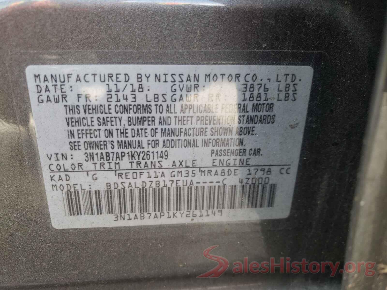 3N1AB7AP1KY261149 2019 NISSAN SENTRA