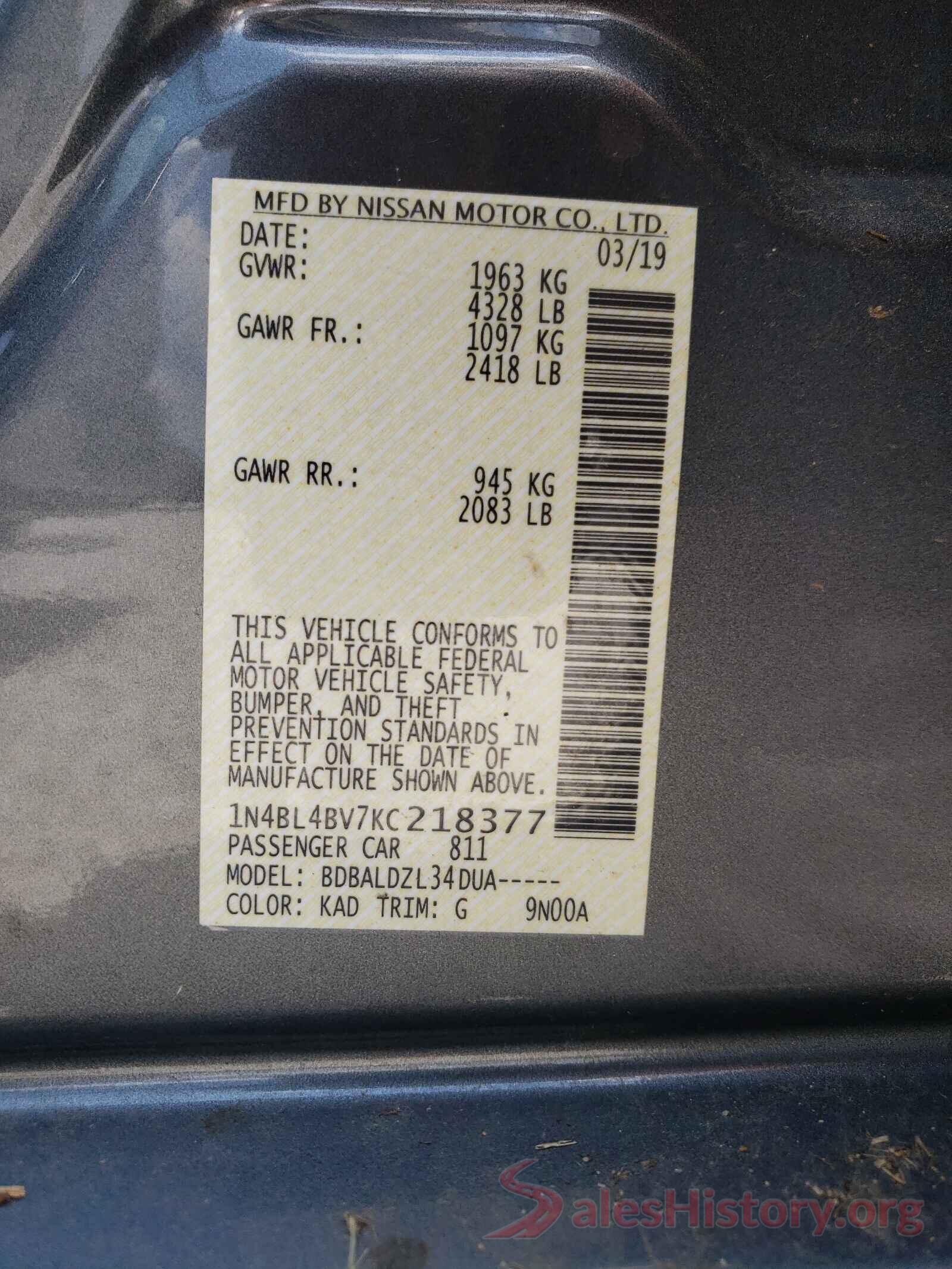 1N4BL4BV7KC218377 2019 NISSAN ALTIMA