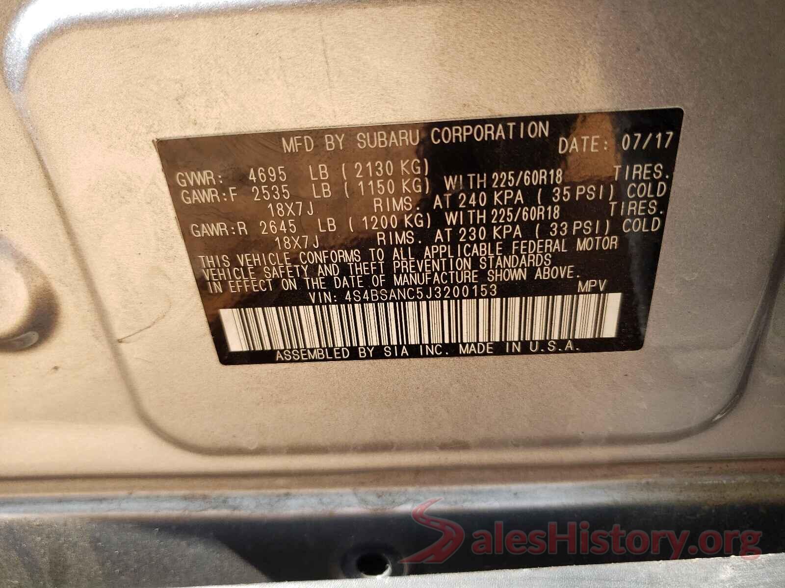 4S4BSANC5J3200153 2018 SUBARU OUTBACK