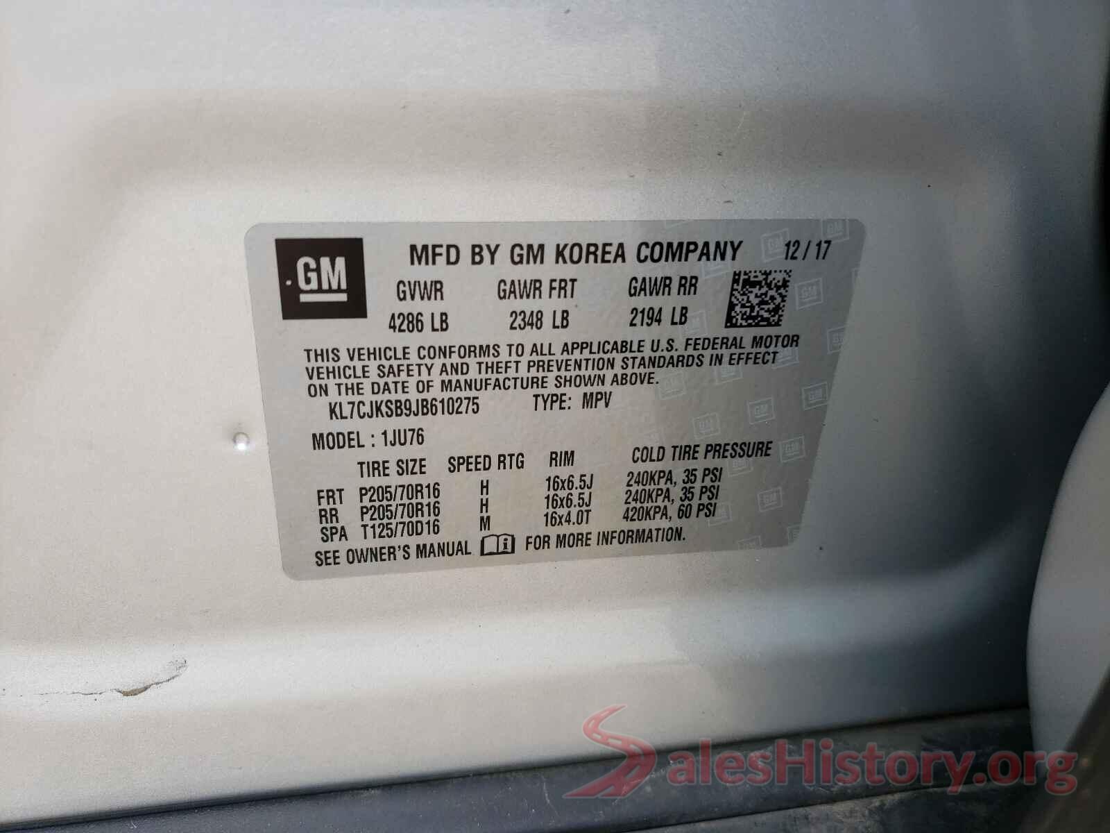 KL7CJKSB9JB610275 2018 CHEVROLET TRAX