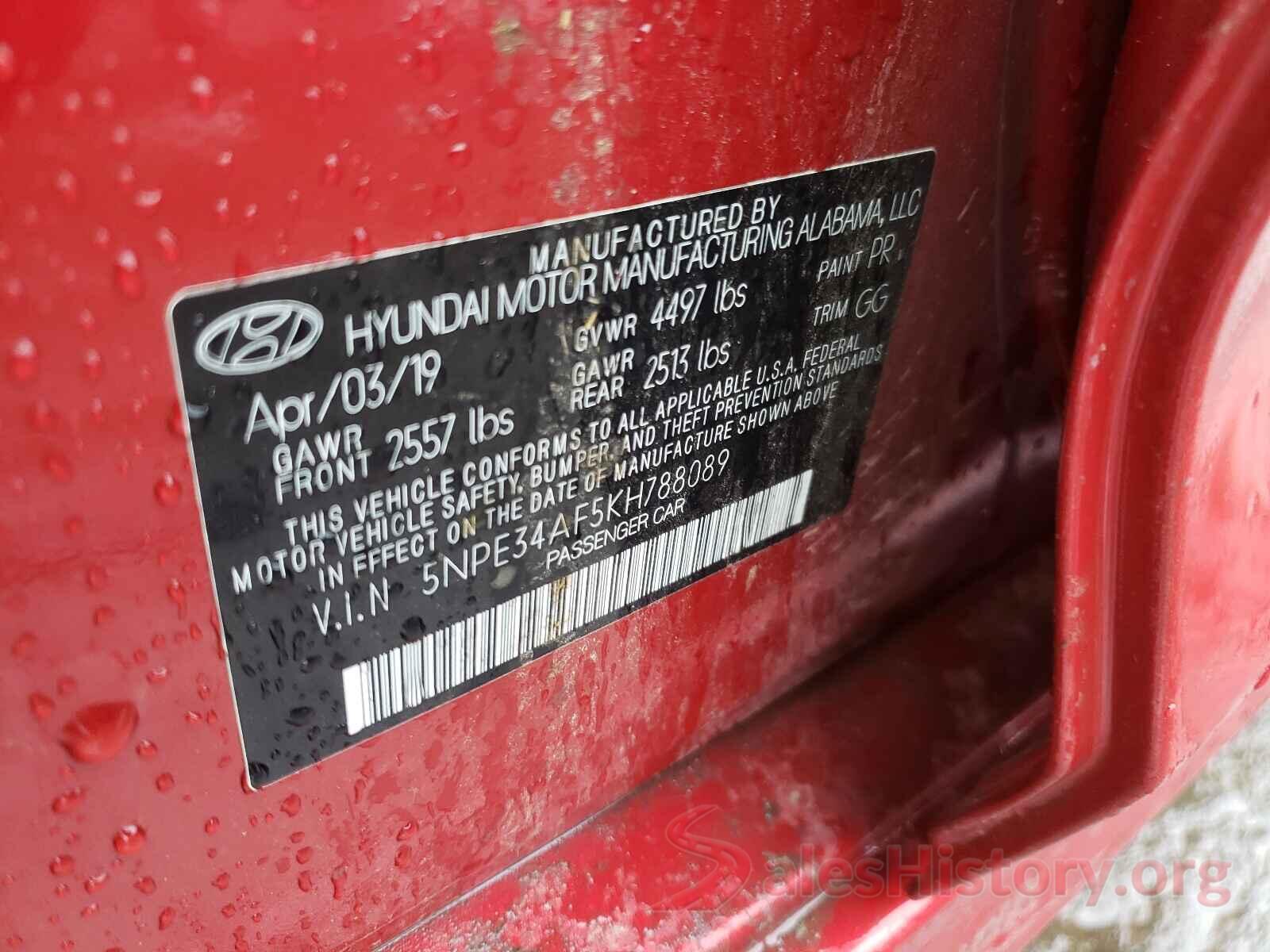 5NPE34AF5KH788089 2019 HYUNDAI SONATA