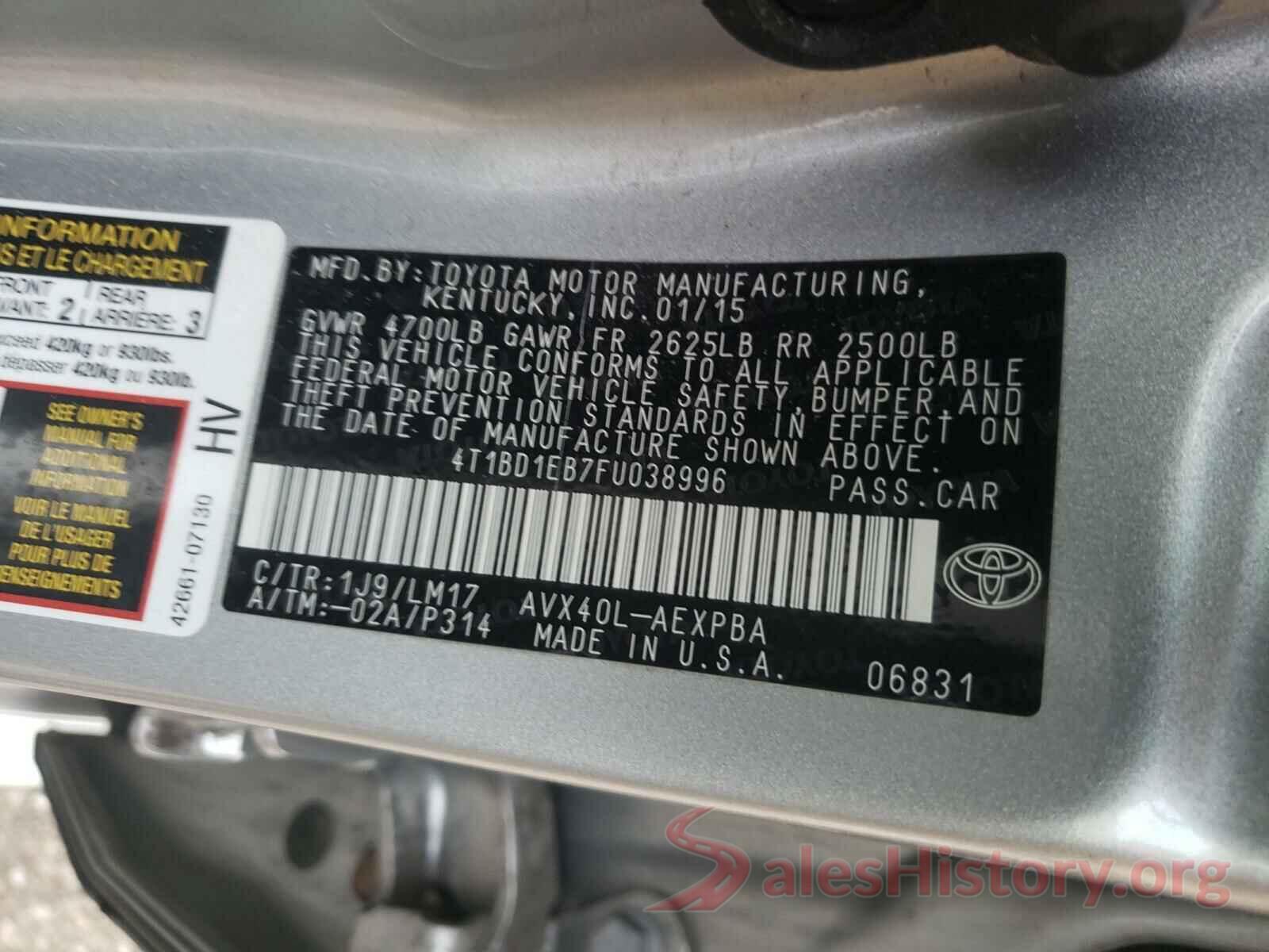 4T1BD1EB7FU038996 2015 TOYOTA AVALON