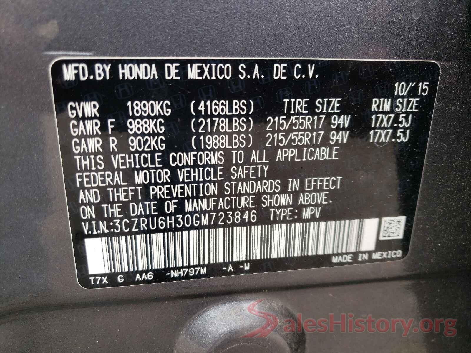 3CZRU6H30GM723846 2016 HONDA HR-V