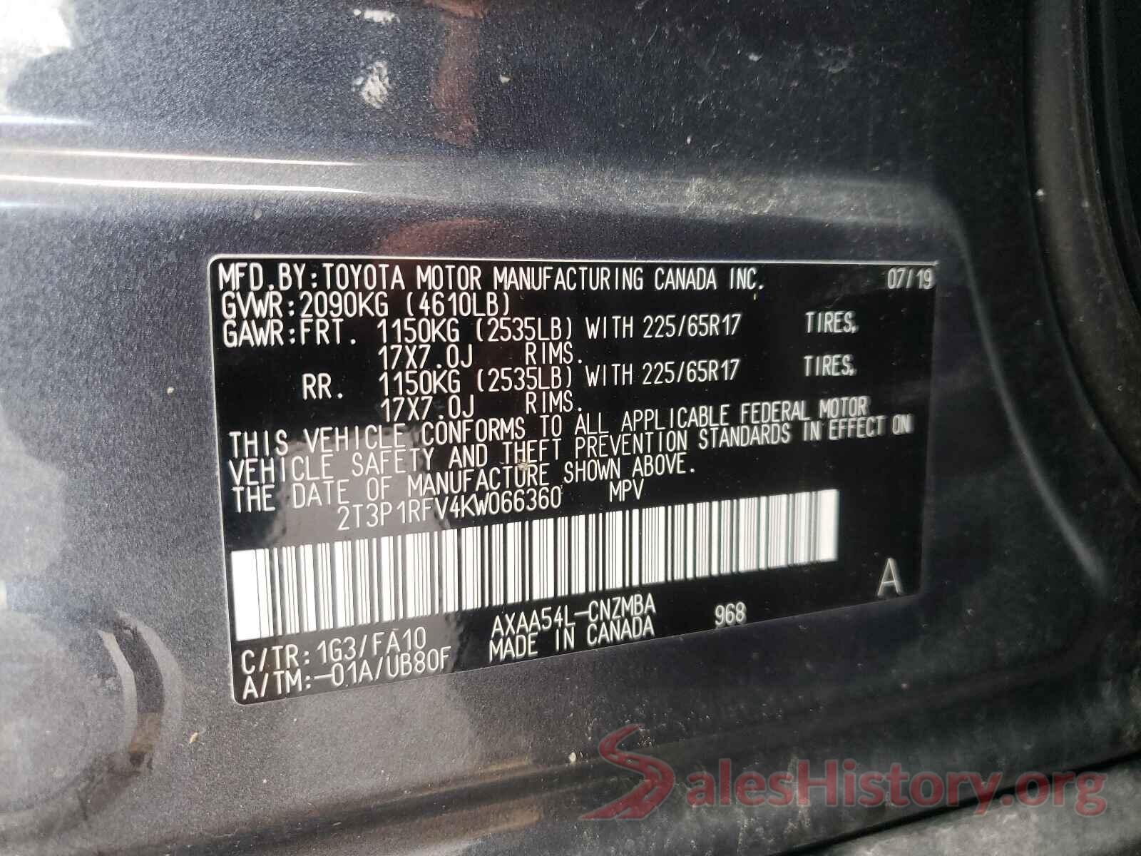 2T3P1RFV4KW066360 2019 TOYOTA RAV4