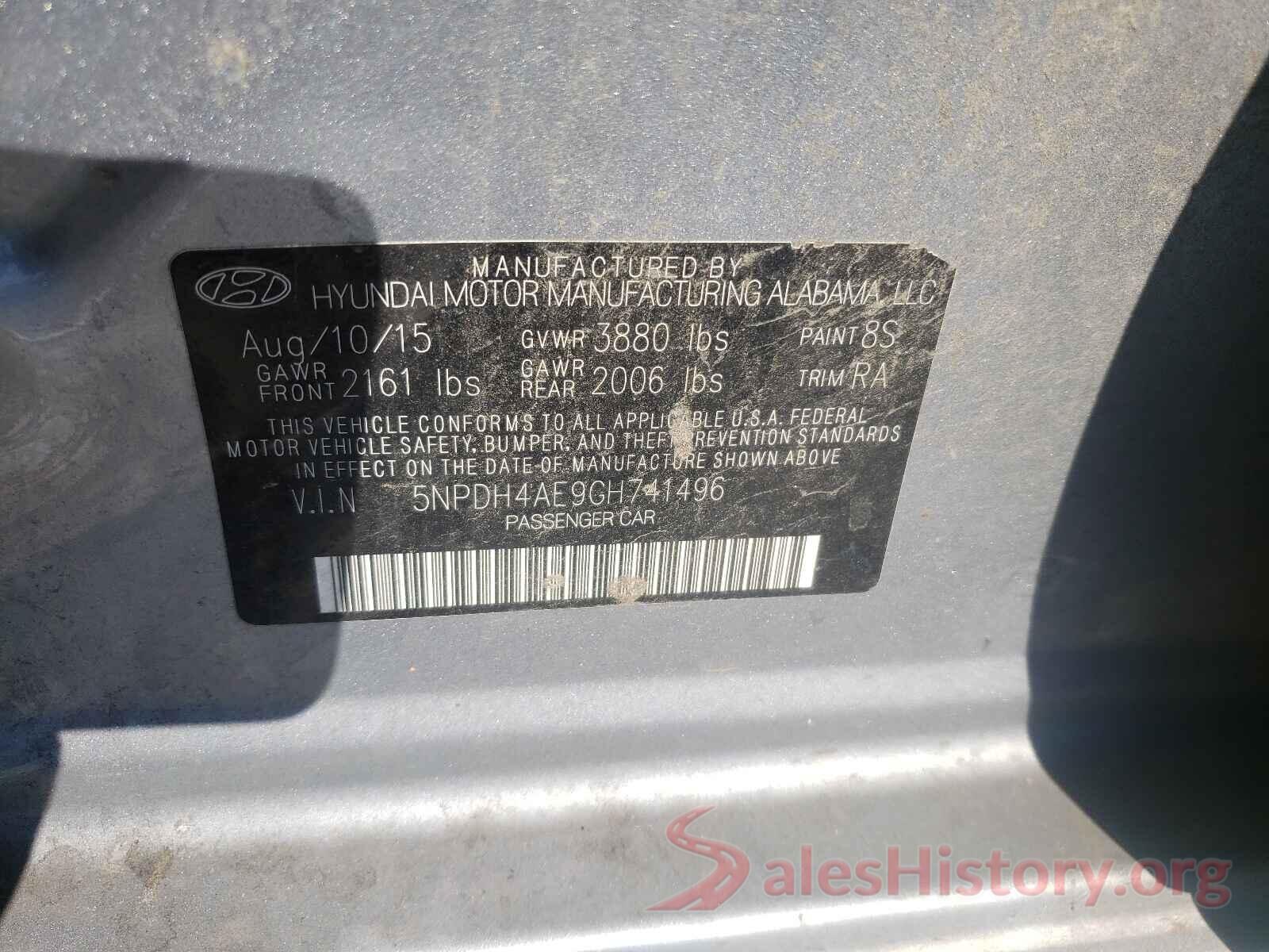 5NPDH4AE9GH741496 2016 HYUNDAI ELANTRA