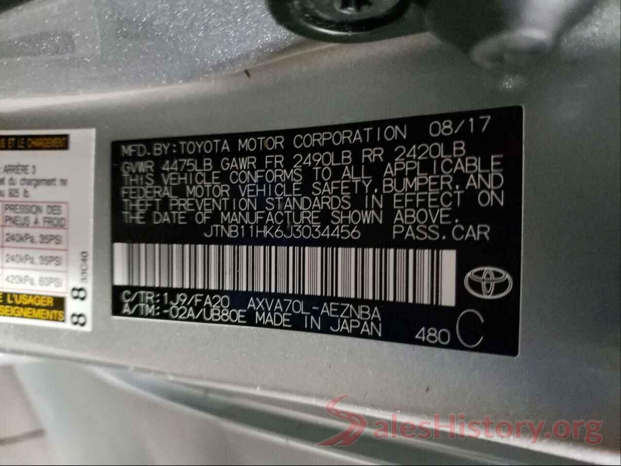 JTNB11HK6J3034456 2018 TOYOTA CAMRY