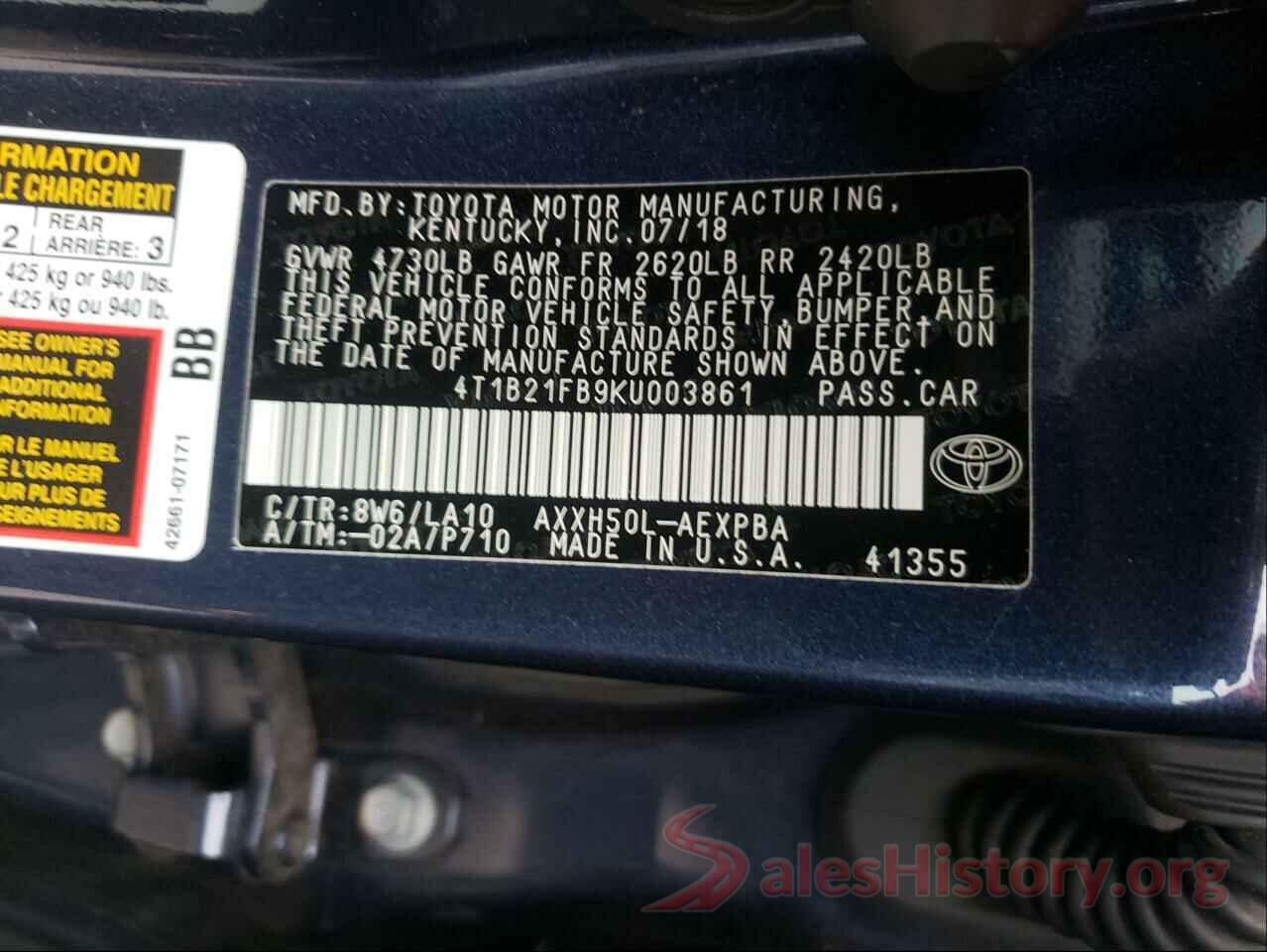 4T1B21FB9KU003861 2019 TOYOTA AVALON