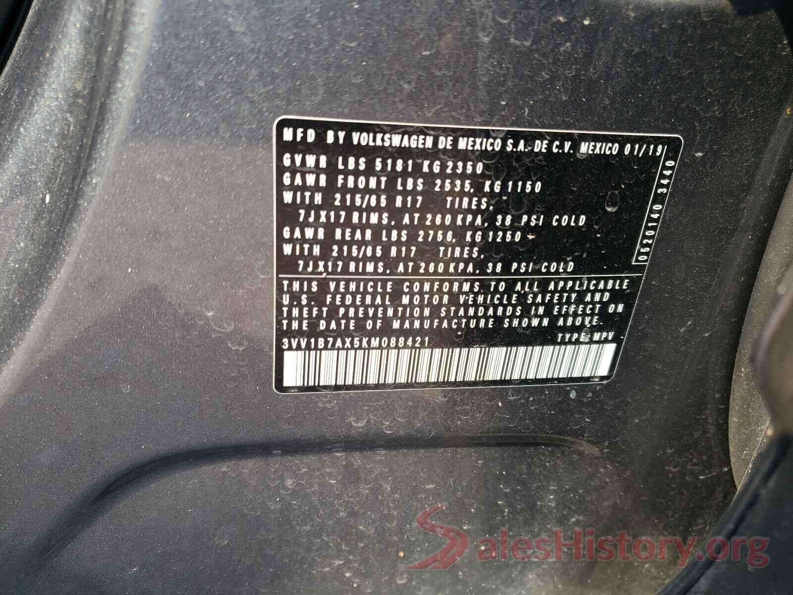 3VV1B7AX5KM088421 2019 VOLKSWAGEN TIGUAN