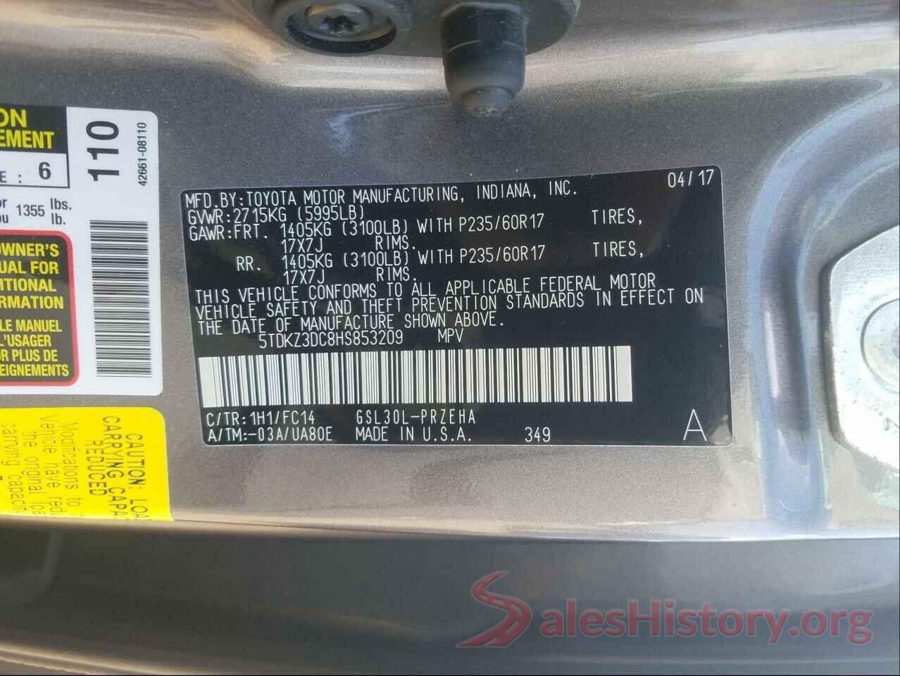 5TDKZ3DC8HS853209 2017 TOYOTA SIENNA