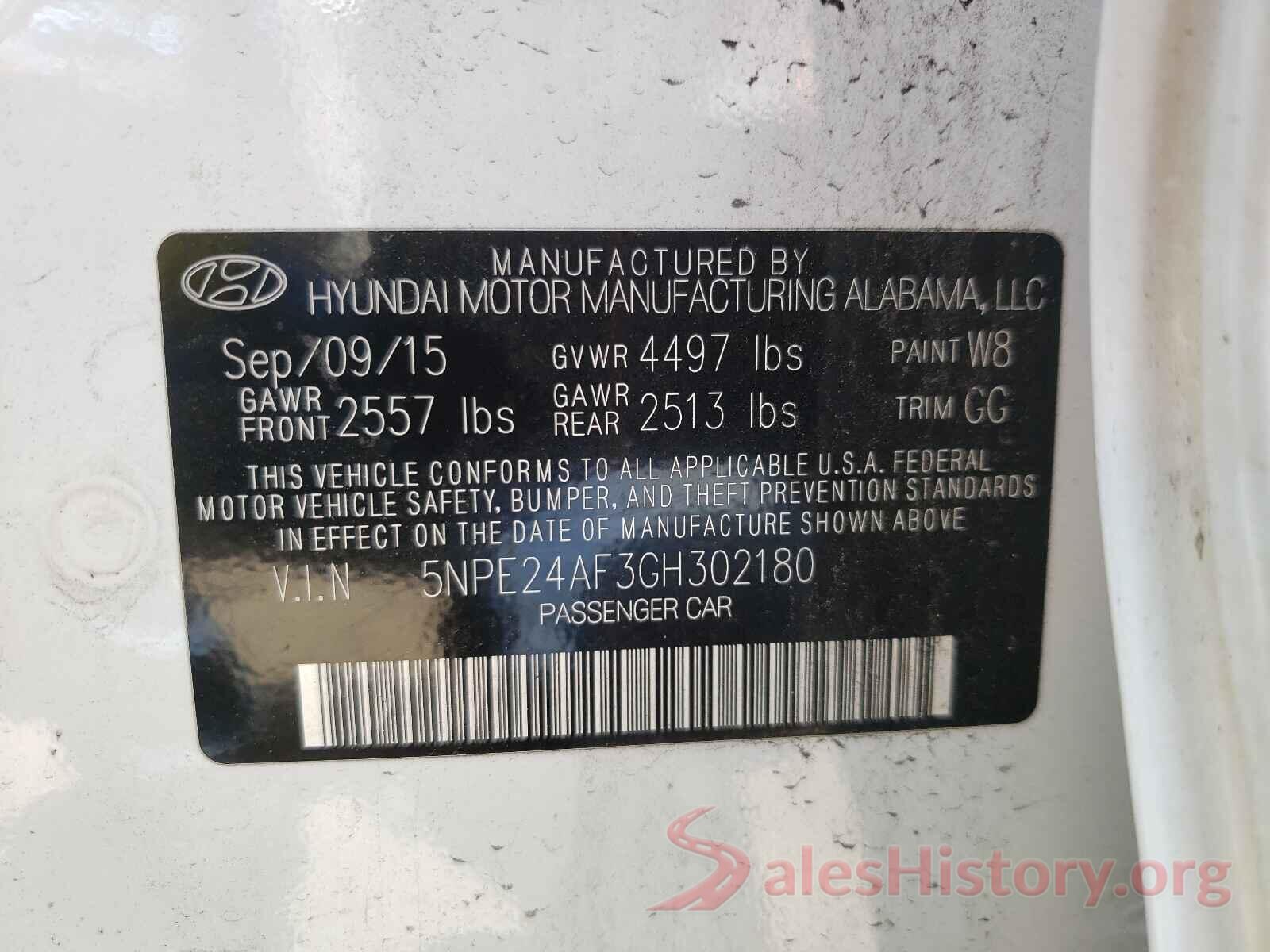 5NPE24AF3GH302180 2016 HYUNDAI SONATA