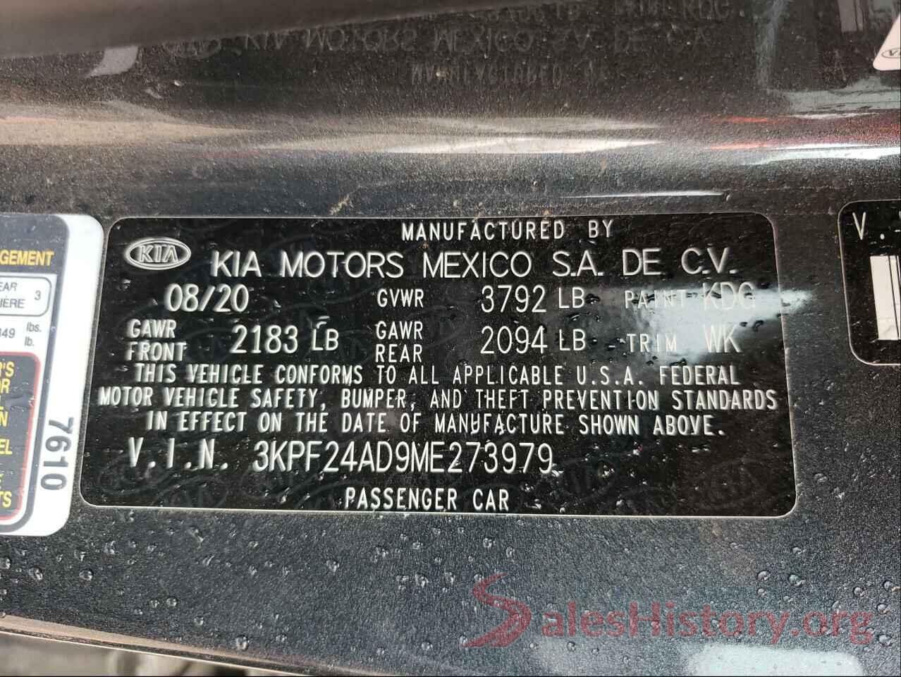 3KPF24AD9ME273979 2021 KIA FORTE