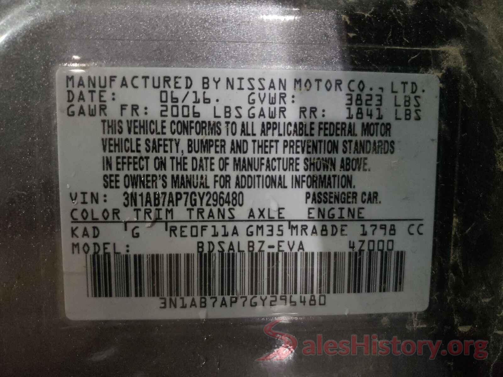 3N1AB7AP7GY296480 2016 NISSAN SENTRA