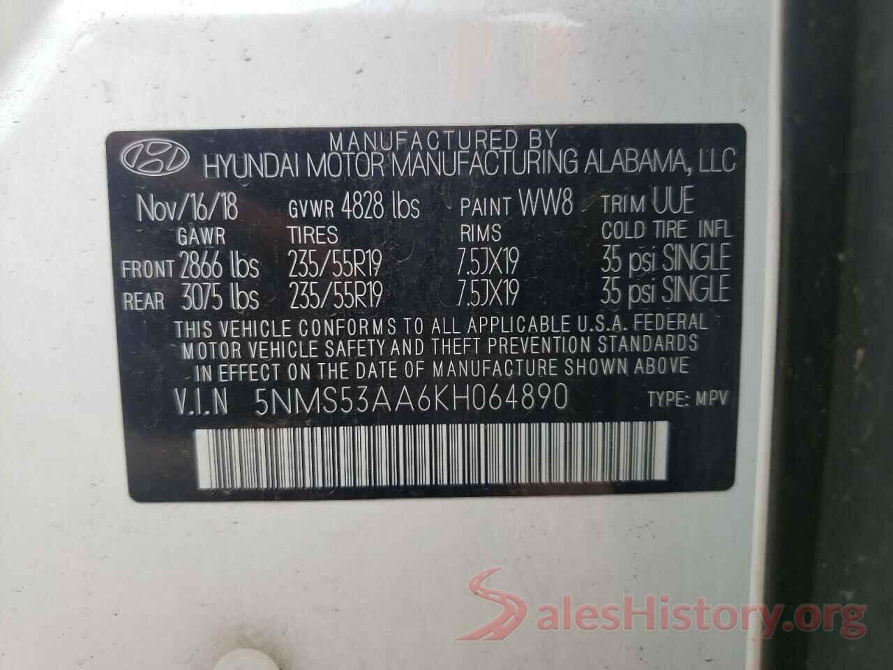 5NMS53AA6KH064890 2019 HYUNDAI SANTA FE