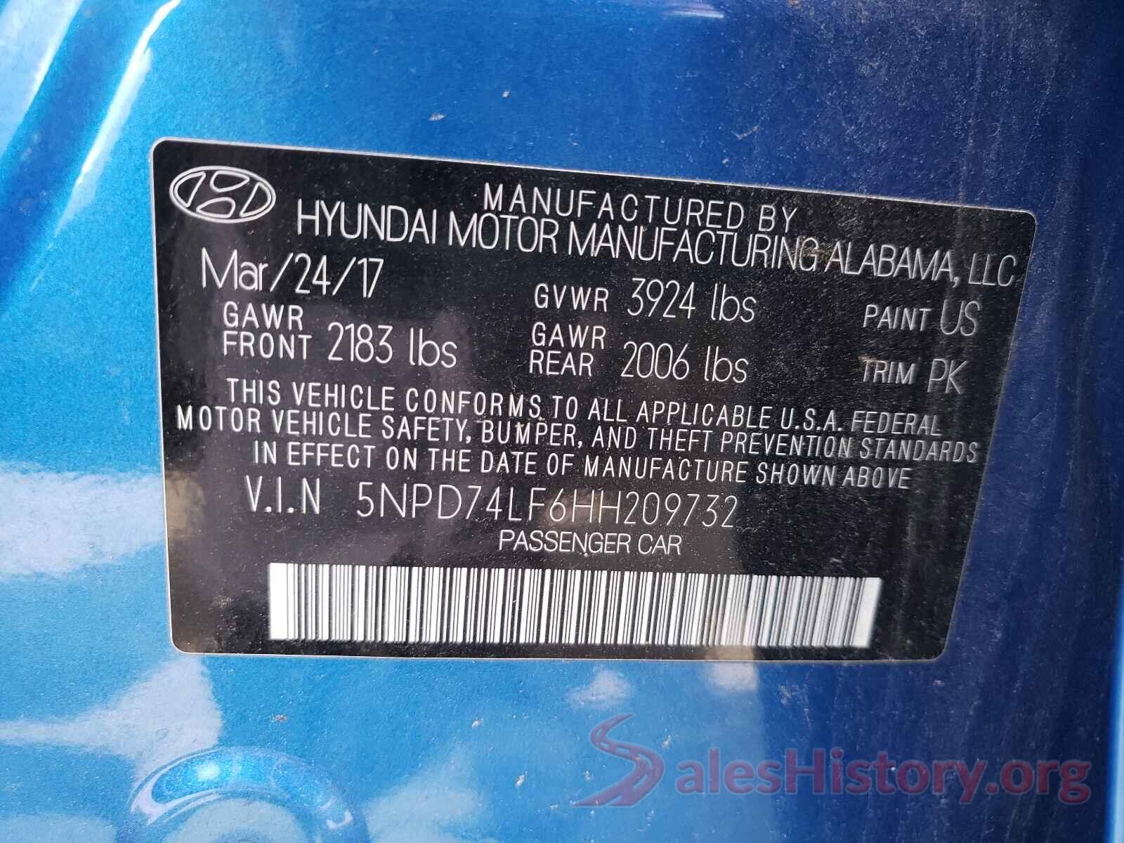 5NPD74LF6HH209732 2017 HYUNDAI ELANTRA