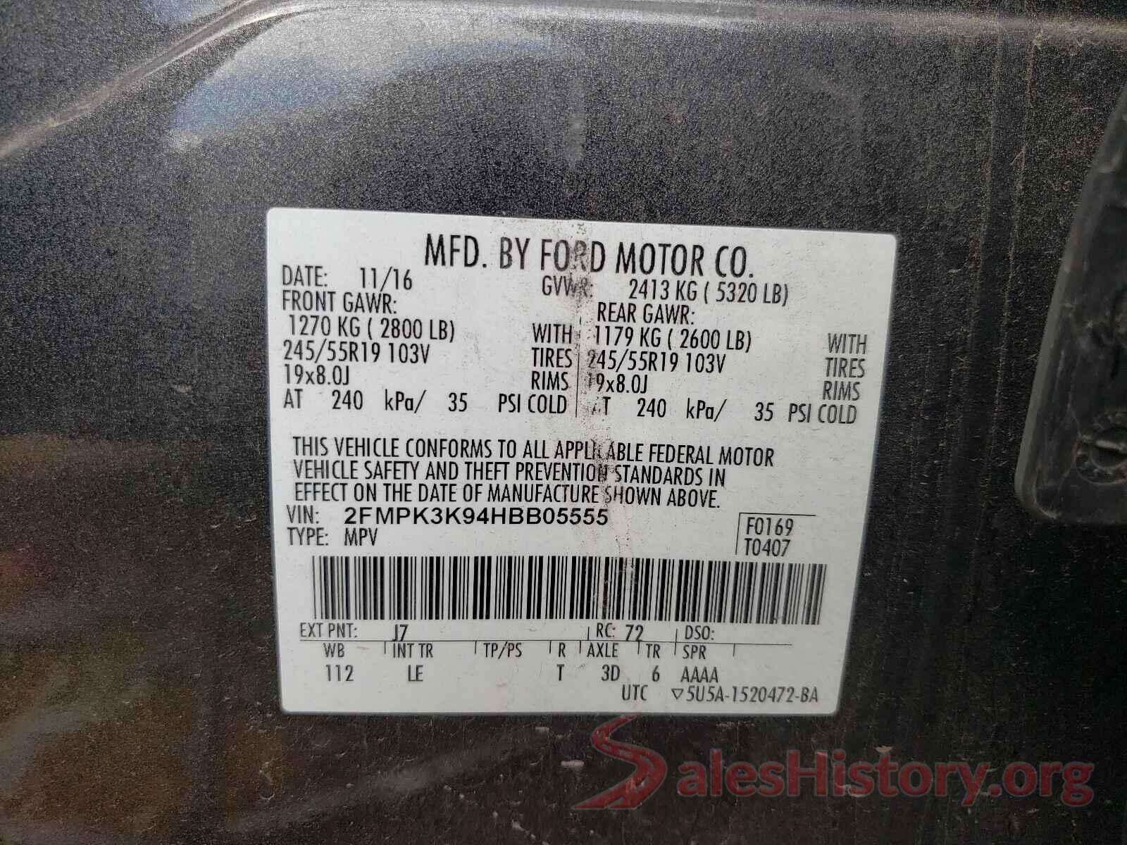 2FMPK3K94HBB05555 2017 FORD EDGE