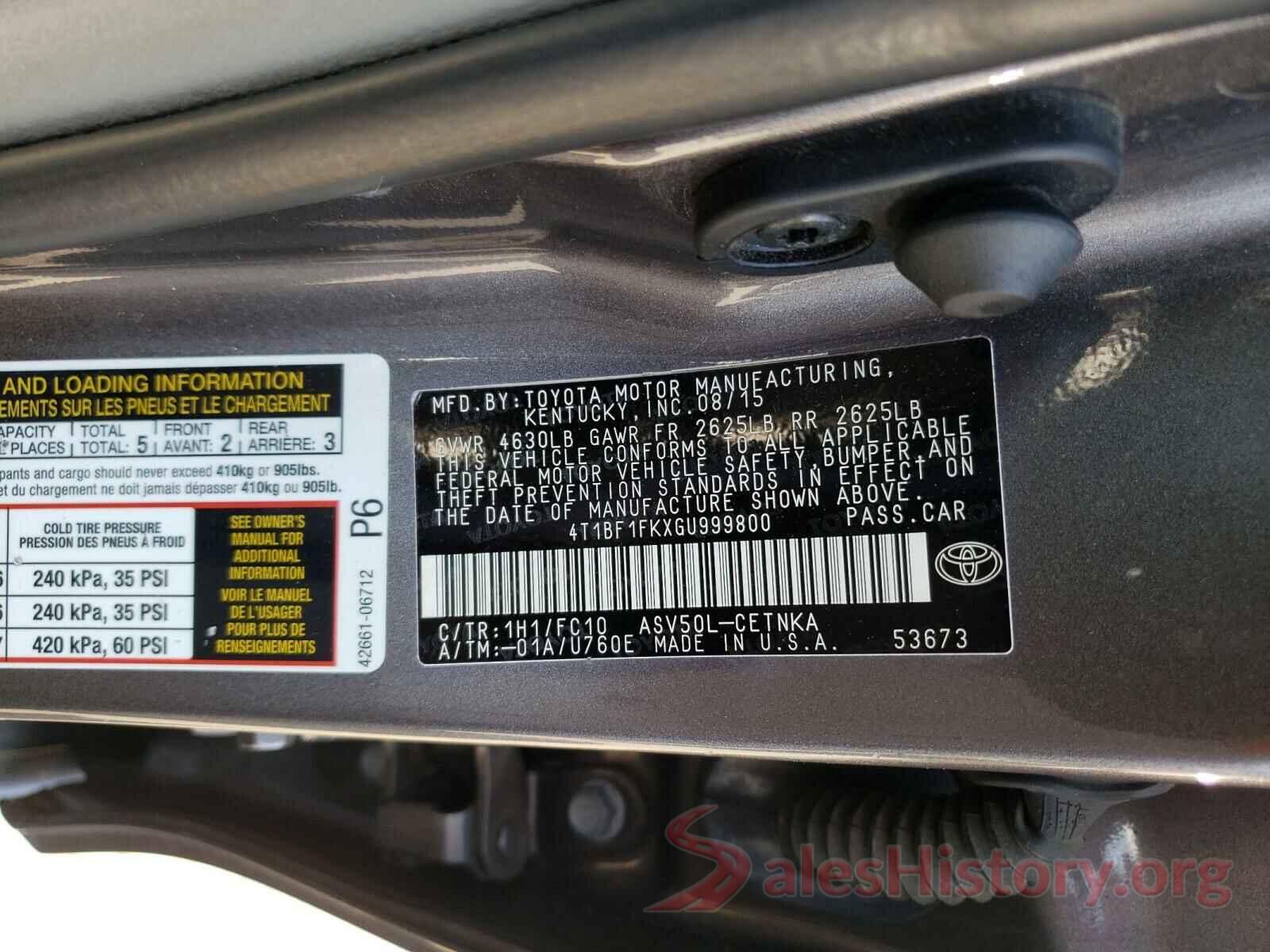 4T1BF1FKXGU999800 2016 TOYOTA CAMRY