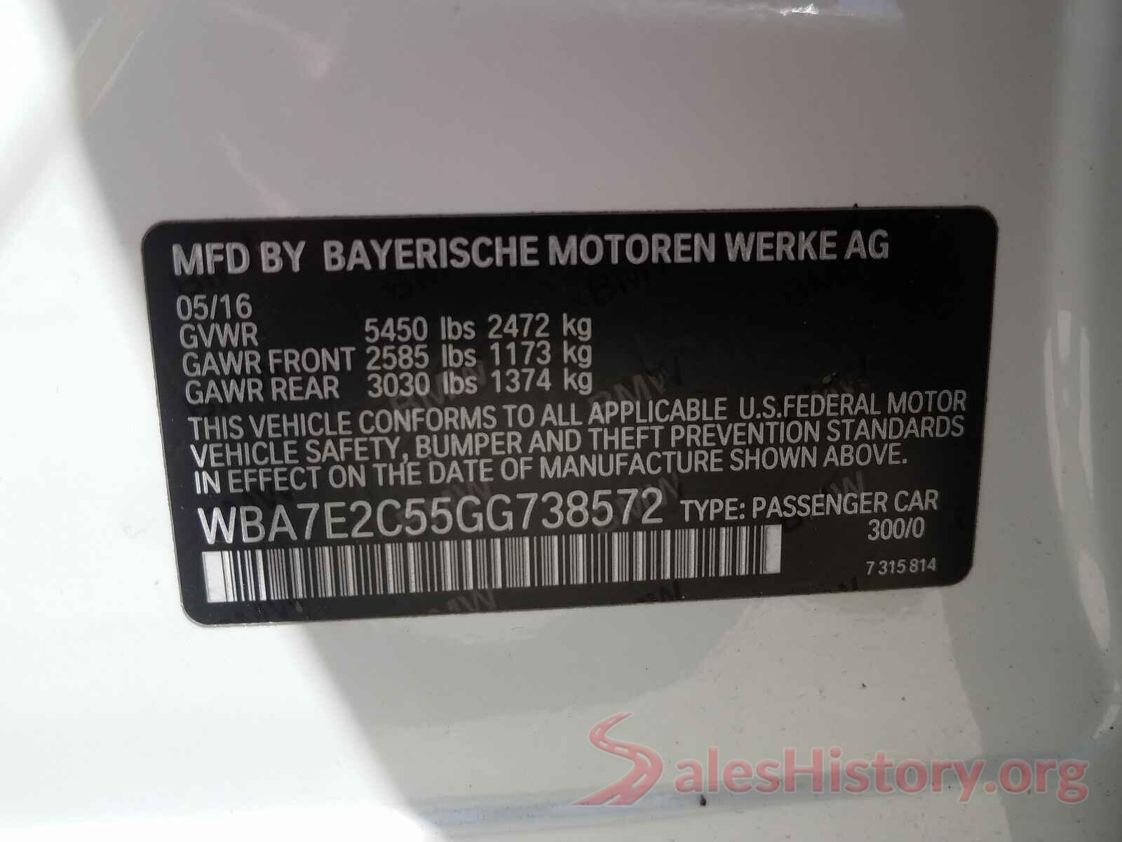 WBA7E2C55GG738572 2016 BMW 7 SERIES