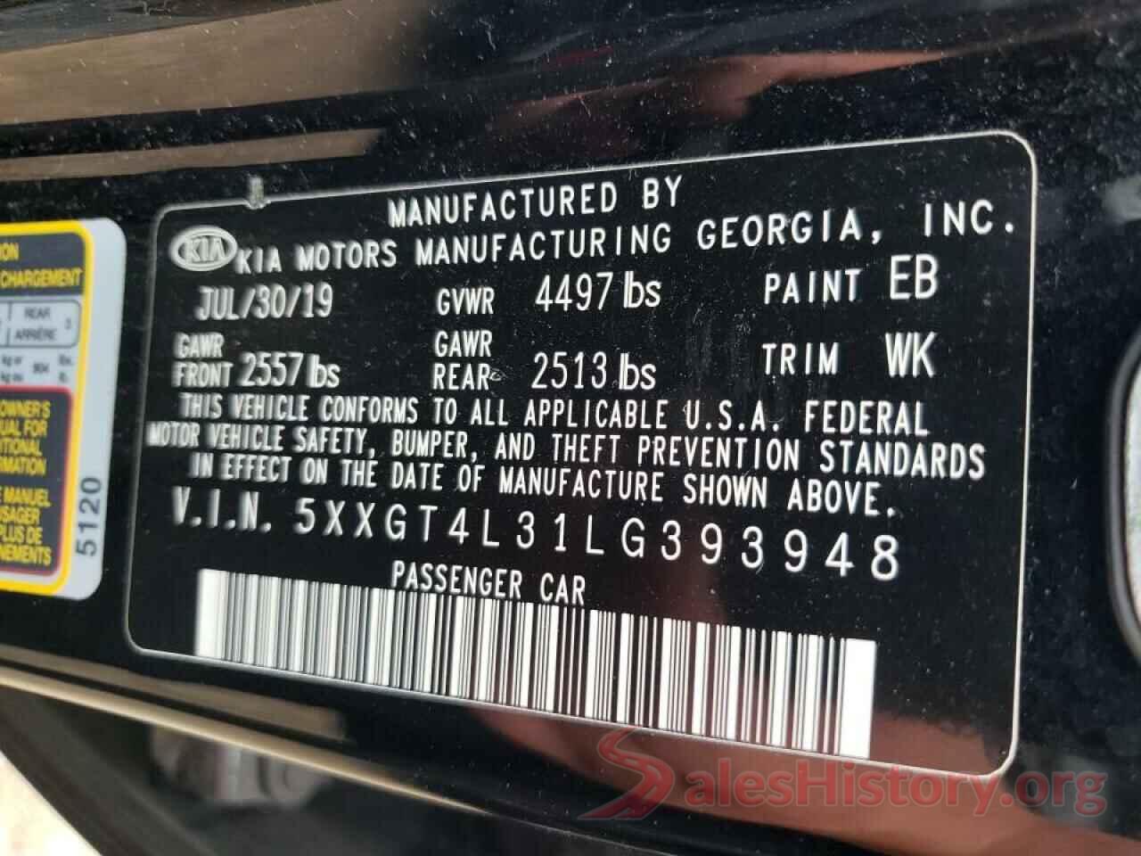 5XXGT4L31LG393948 2020 KIA OPTIMA