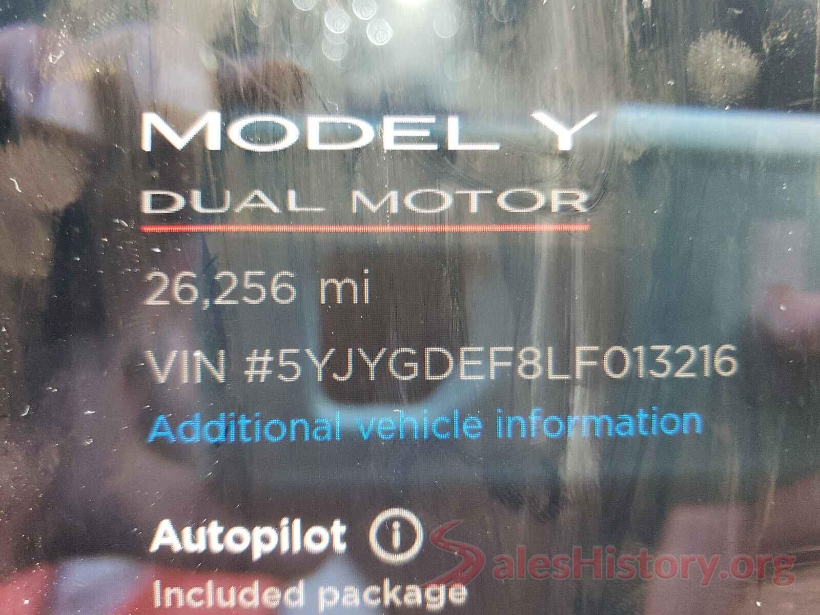 5YJYGDEF8LF013216 2020 TESLA MODEL Y