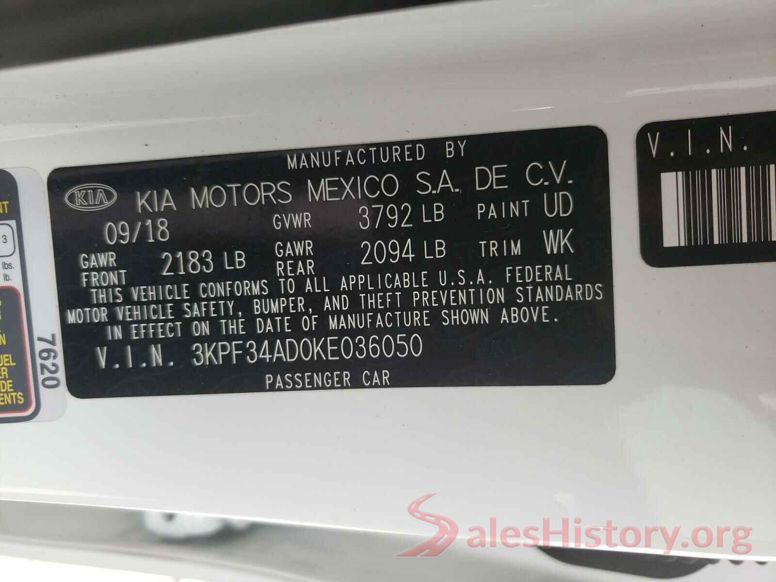 3KPF34AD0KE036050 2019 KIA FORTE