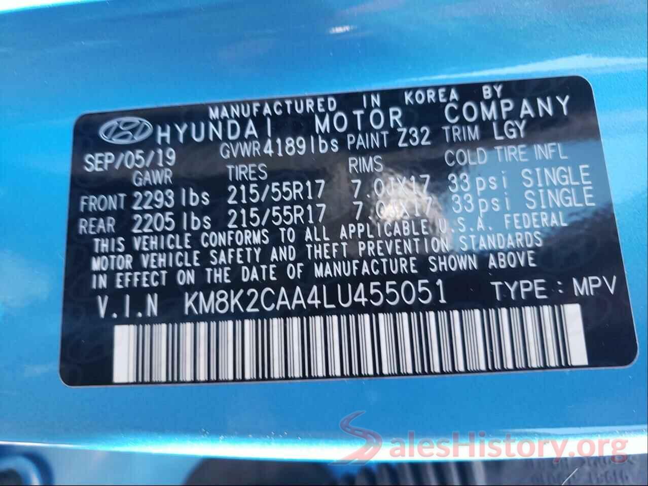 KM8K2CAA4LU455051 2020 HYUNDAI KONA