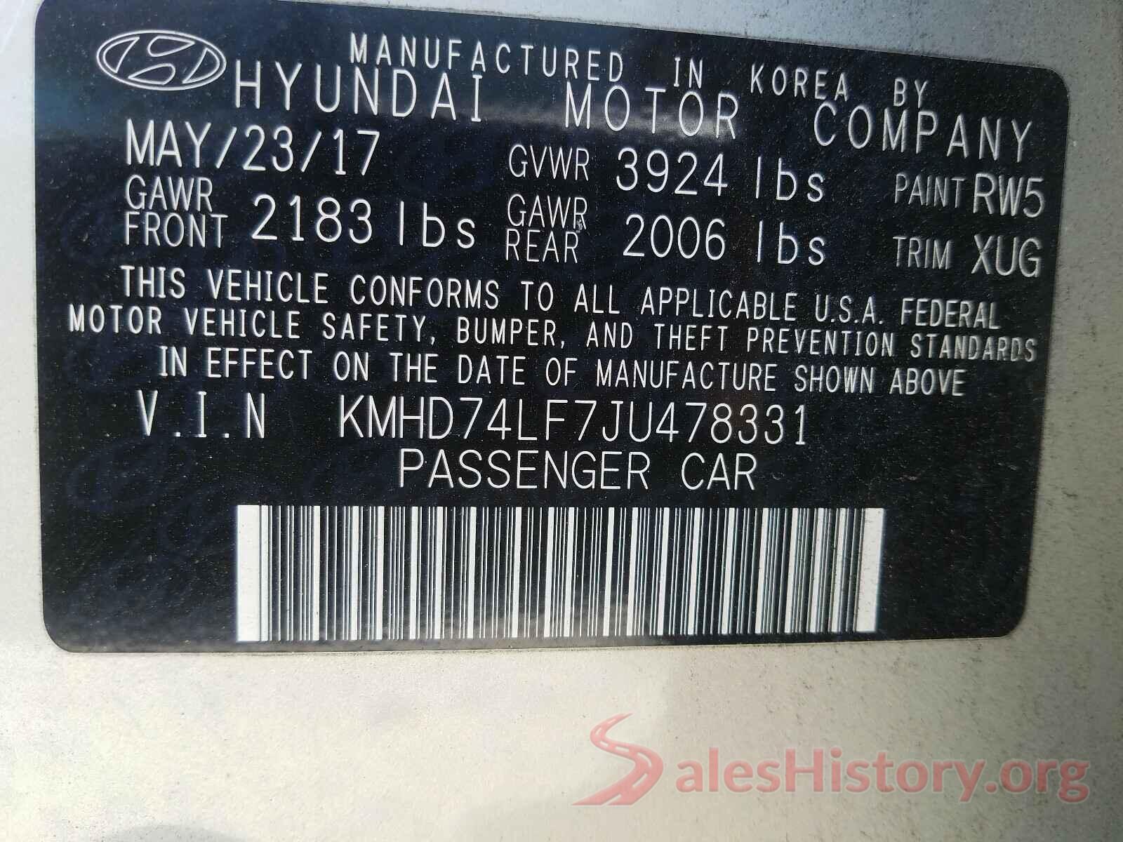 KMHD74LF7JU478331 2018 HYUNDAI ELANTRA