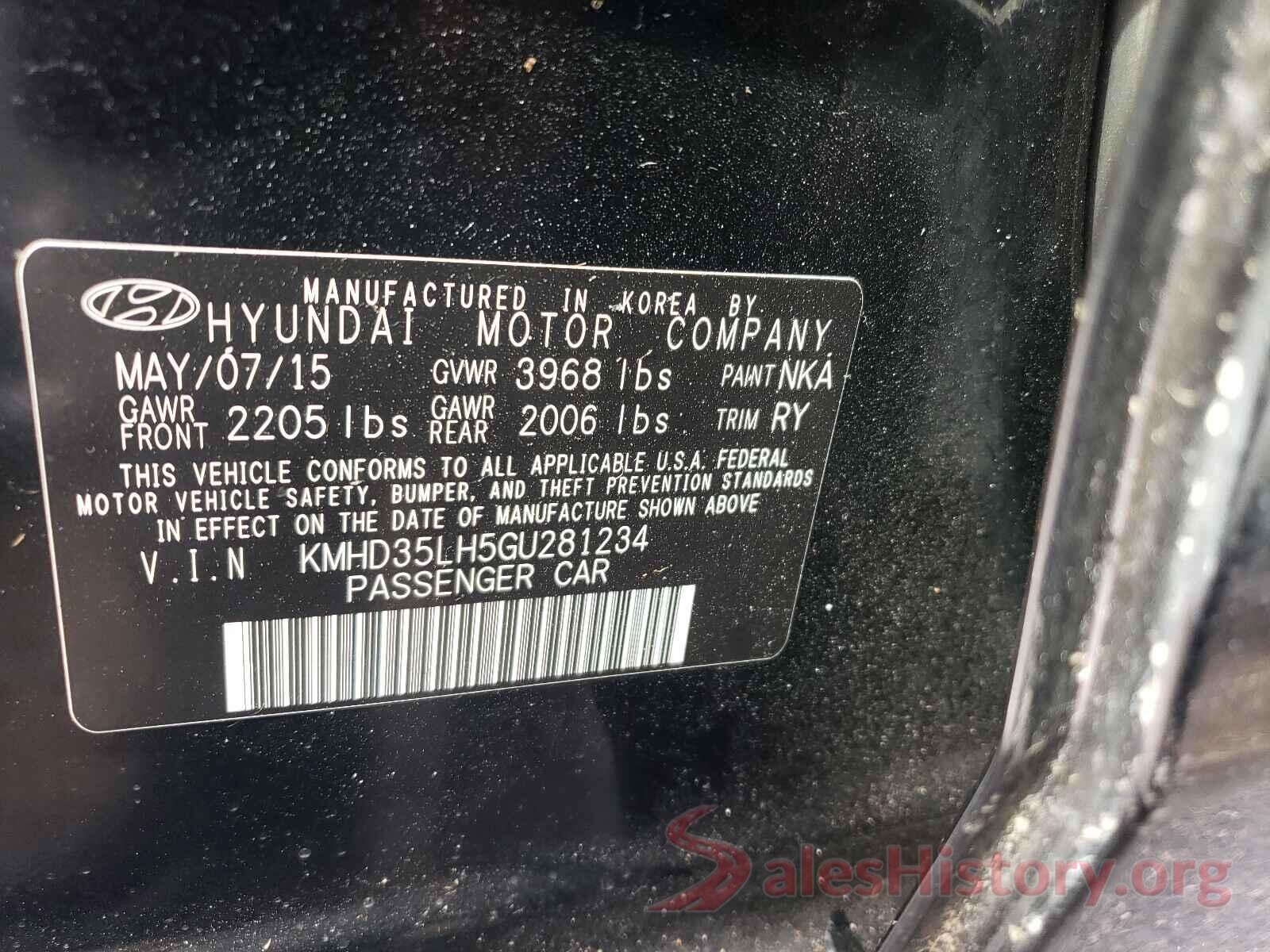 KMHD35LH5GU281234 2016 HYUNDAI ELANTRA