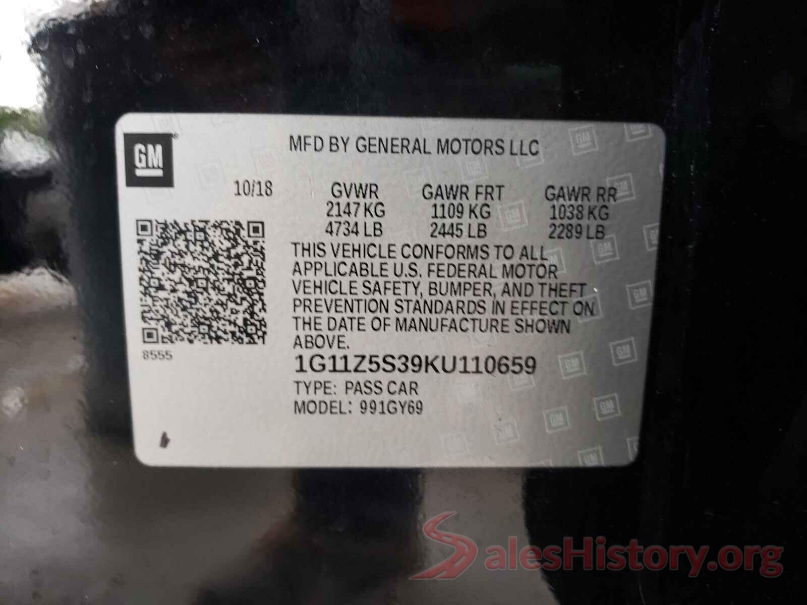 1G11Z5S39KU110659 2019 CHEVROLET IMPALA